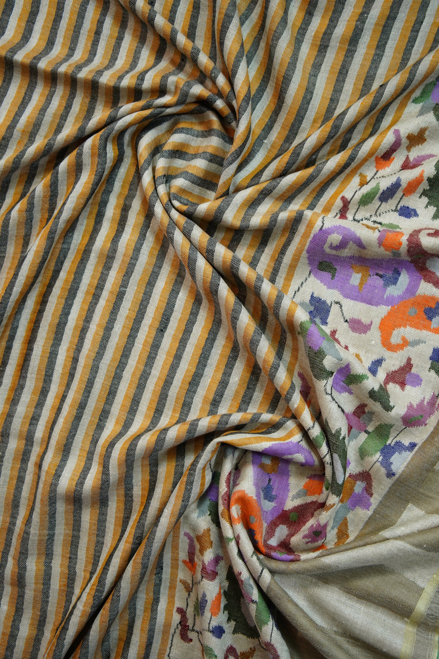 tri-color striped XL GI kani palla shawl 9645