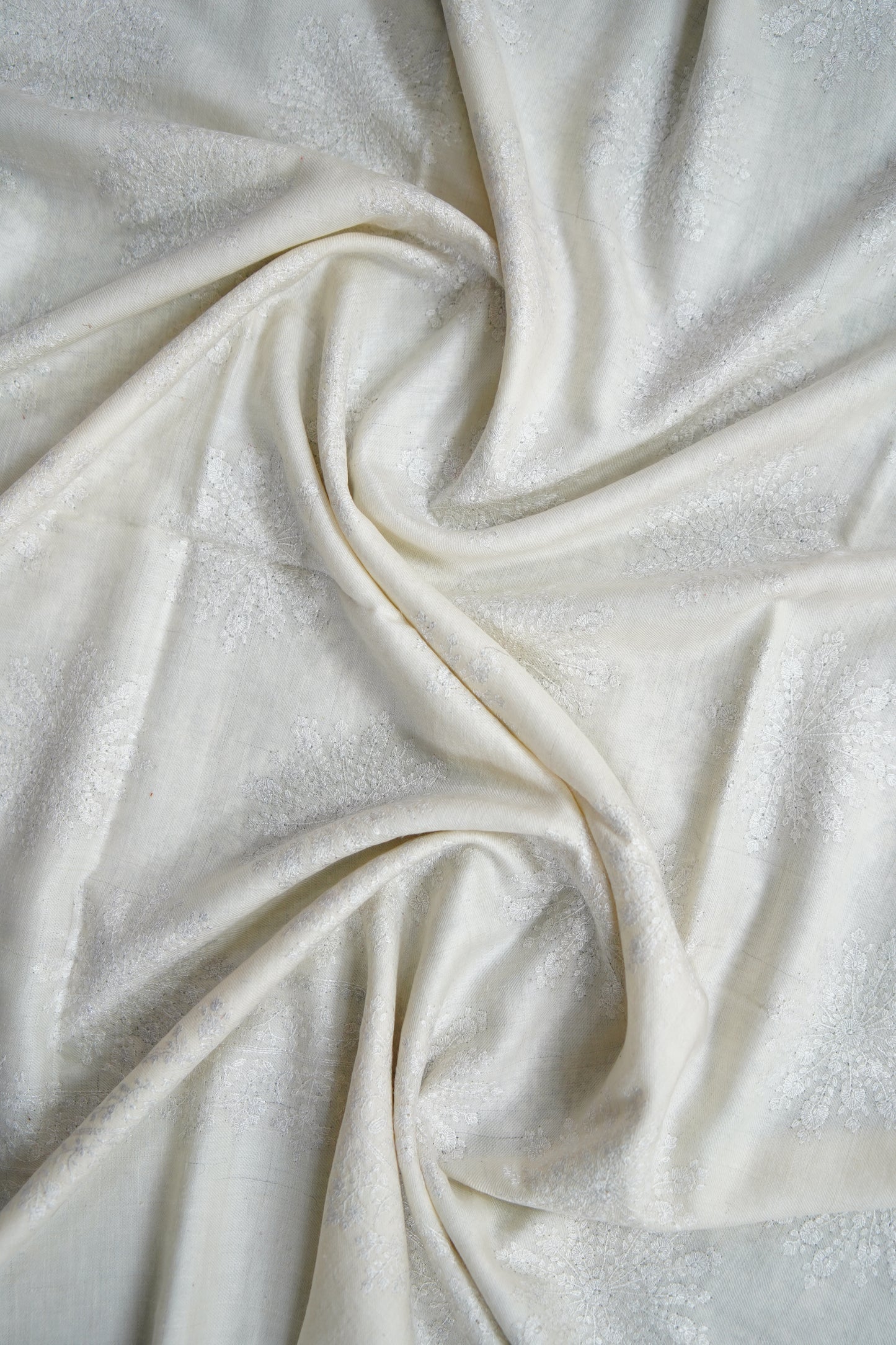 white butis GI embroidery pashmina shawl 9654