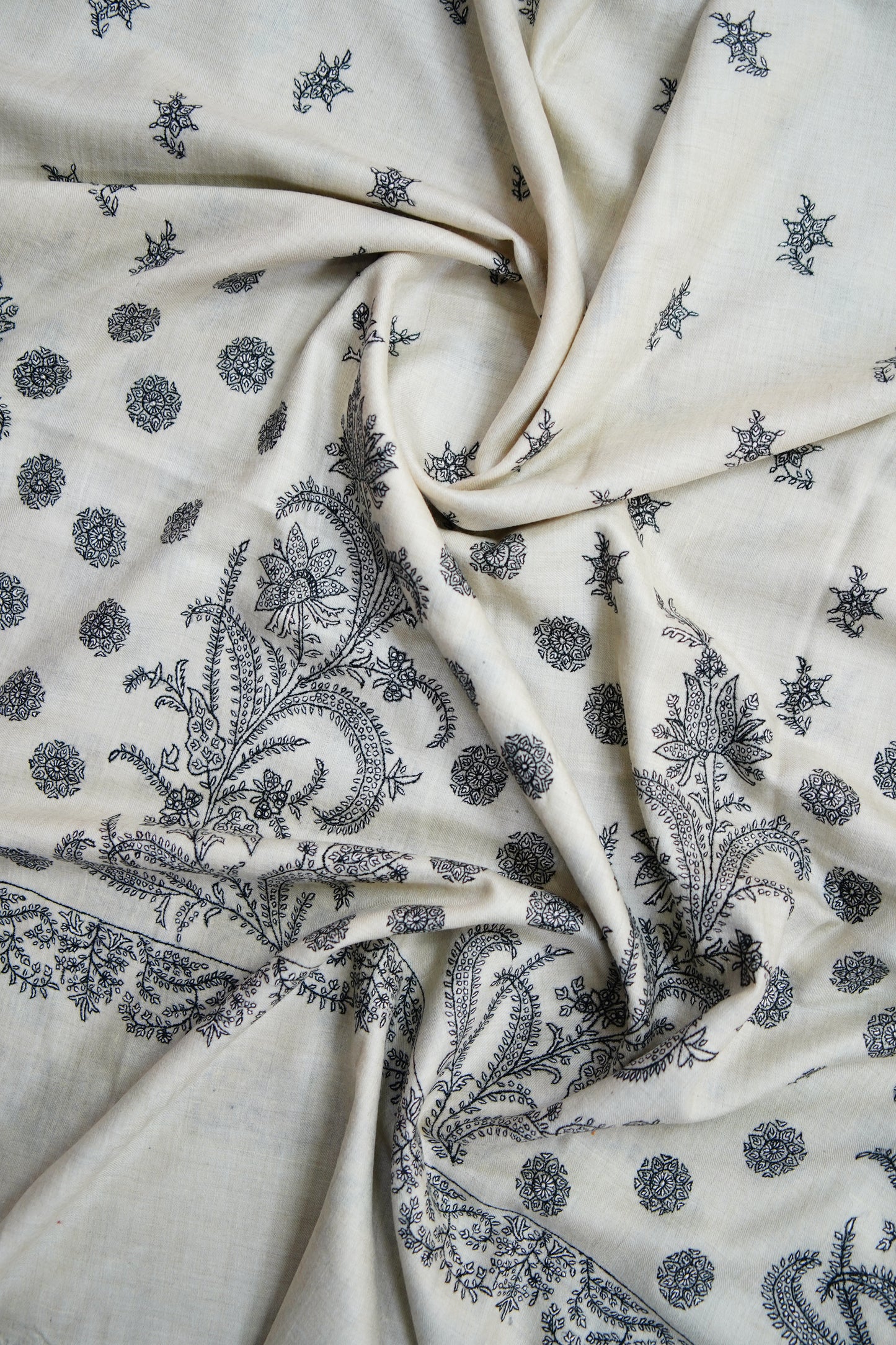 pure white GI butis embroidery pashmina shawl 9662