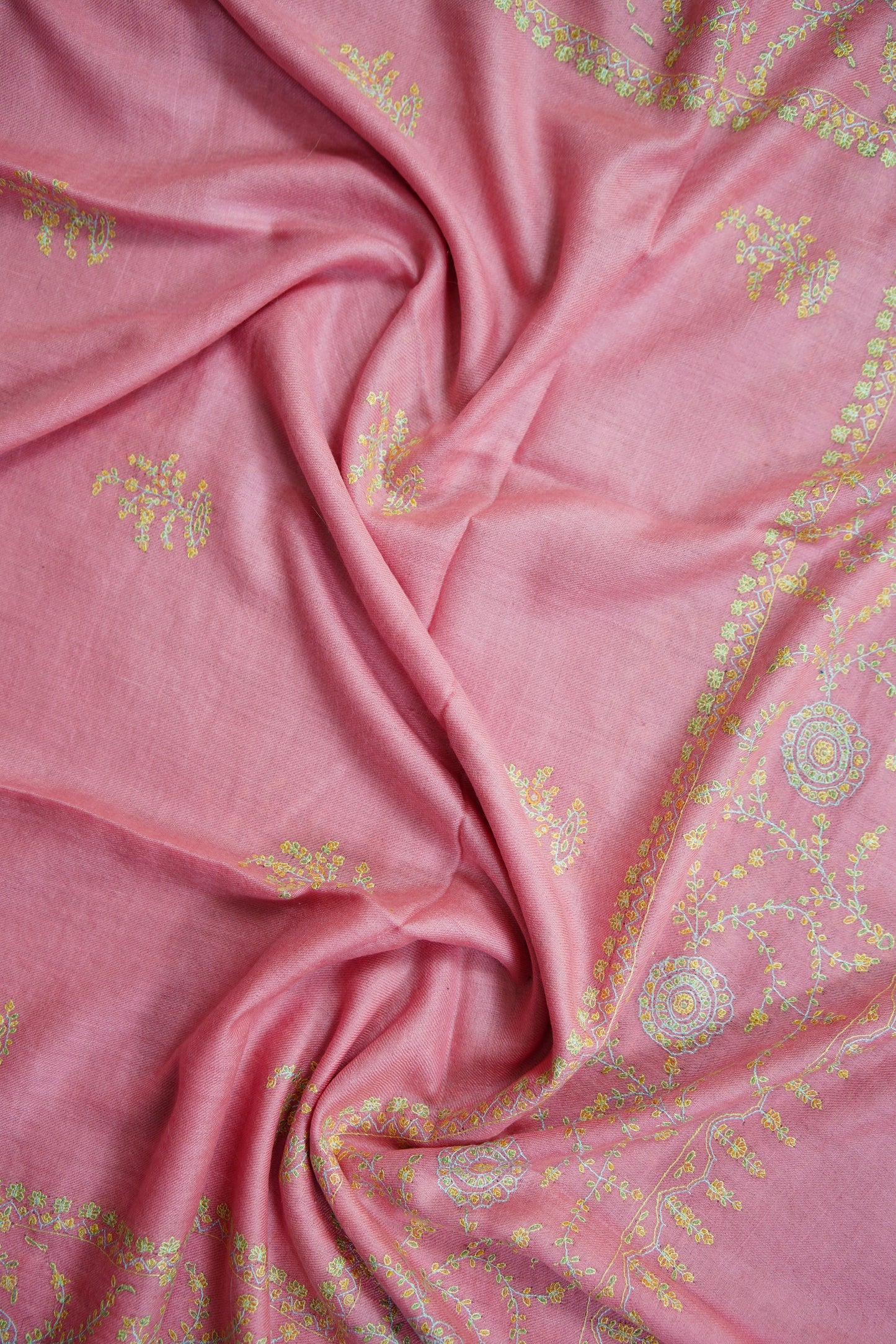 carnation pink butis GI embroidery pashmina shawl 9668
