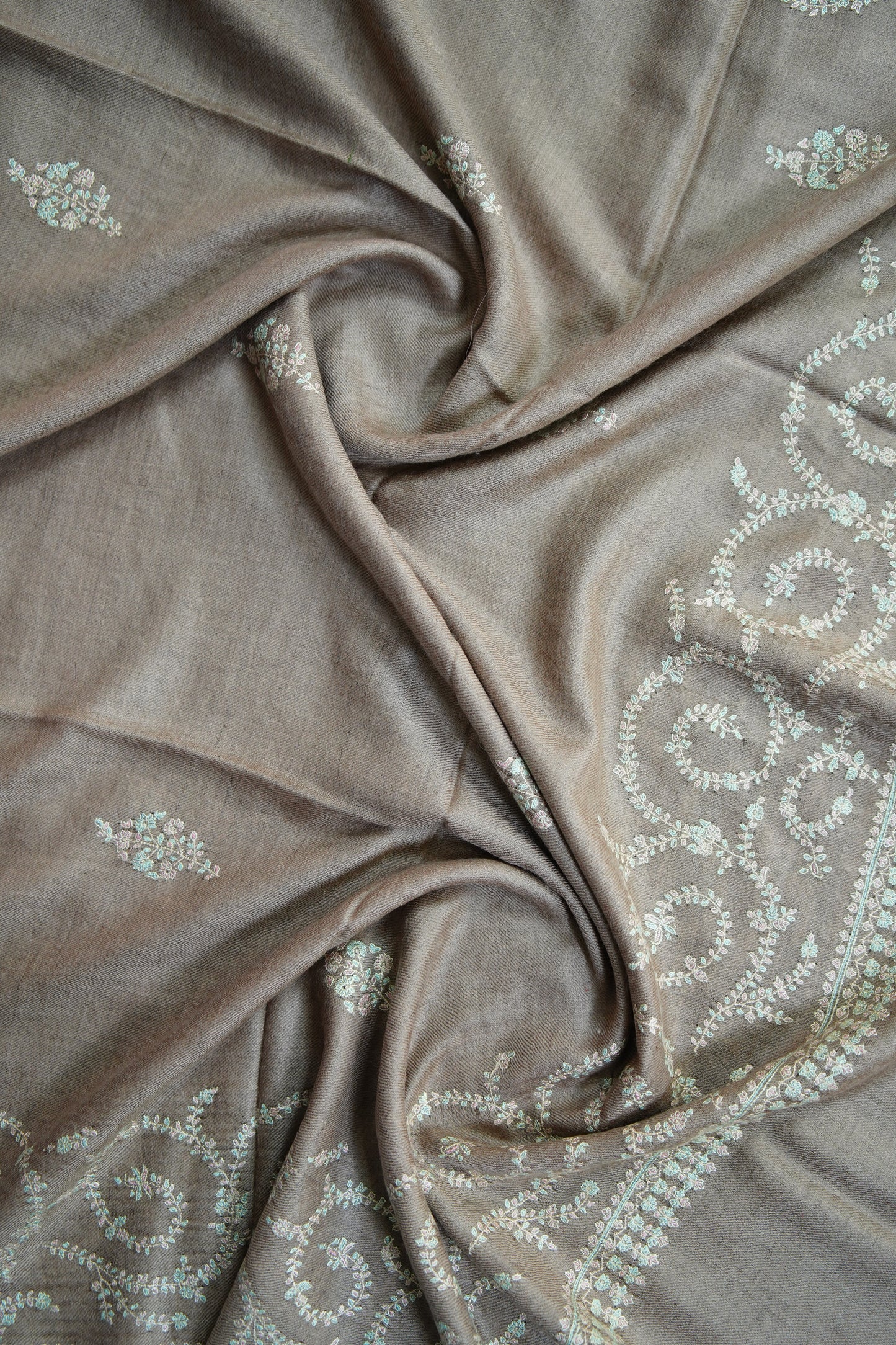 light natural GI embroidery pashmina shawl 9675