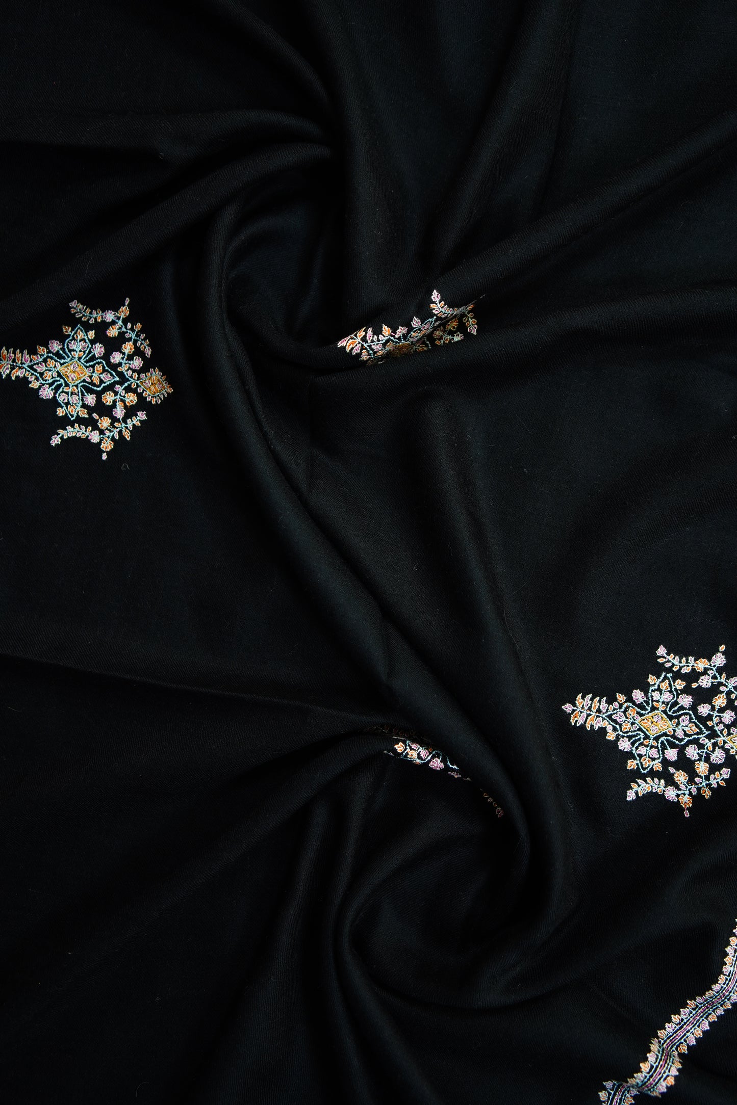 black butis GI embroidery pashmina shawl 9676