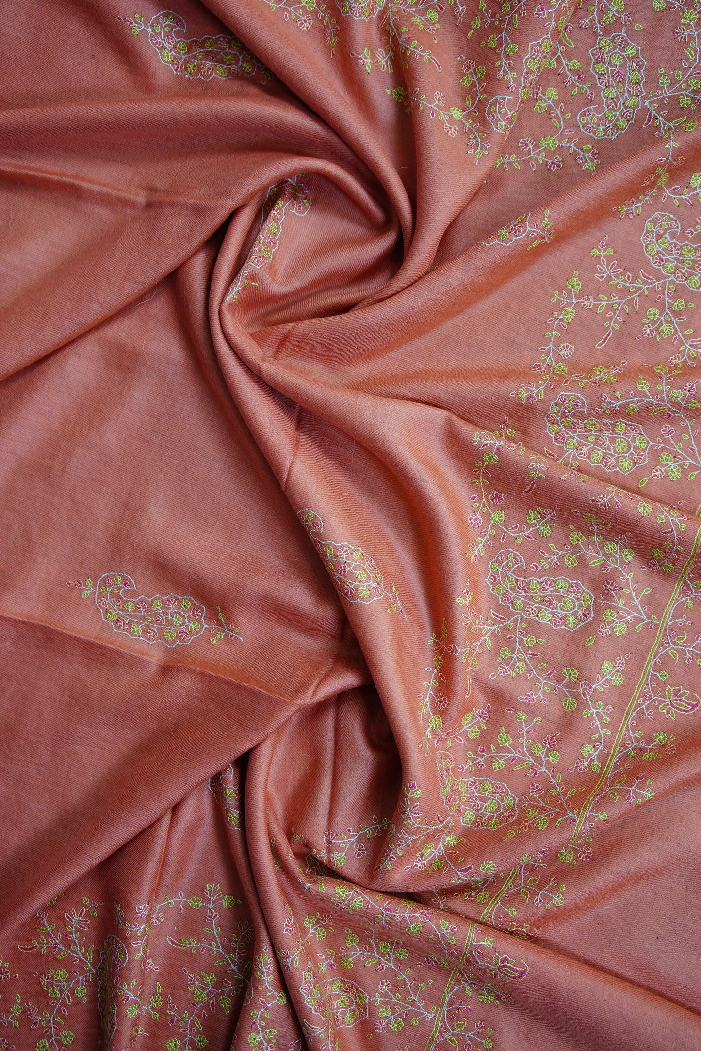 warm flamingo pink GI embroidery pashmina shawl 9677