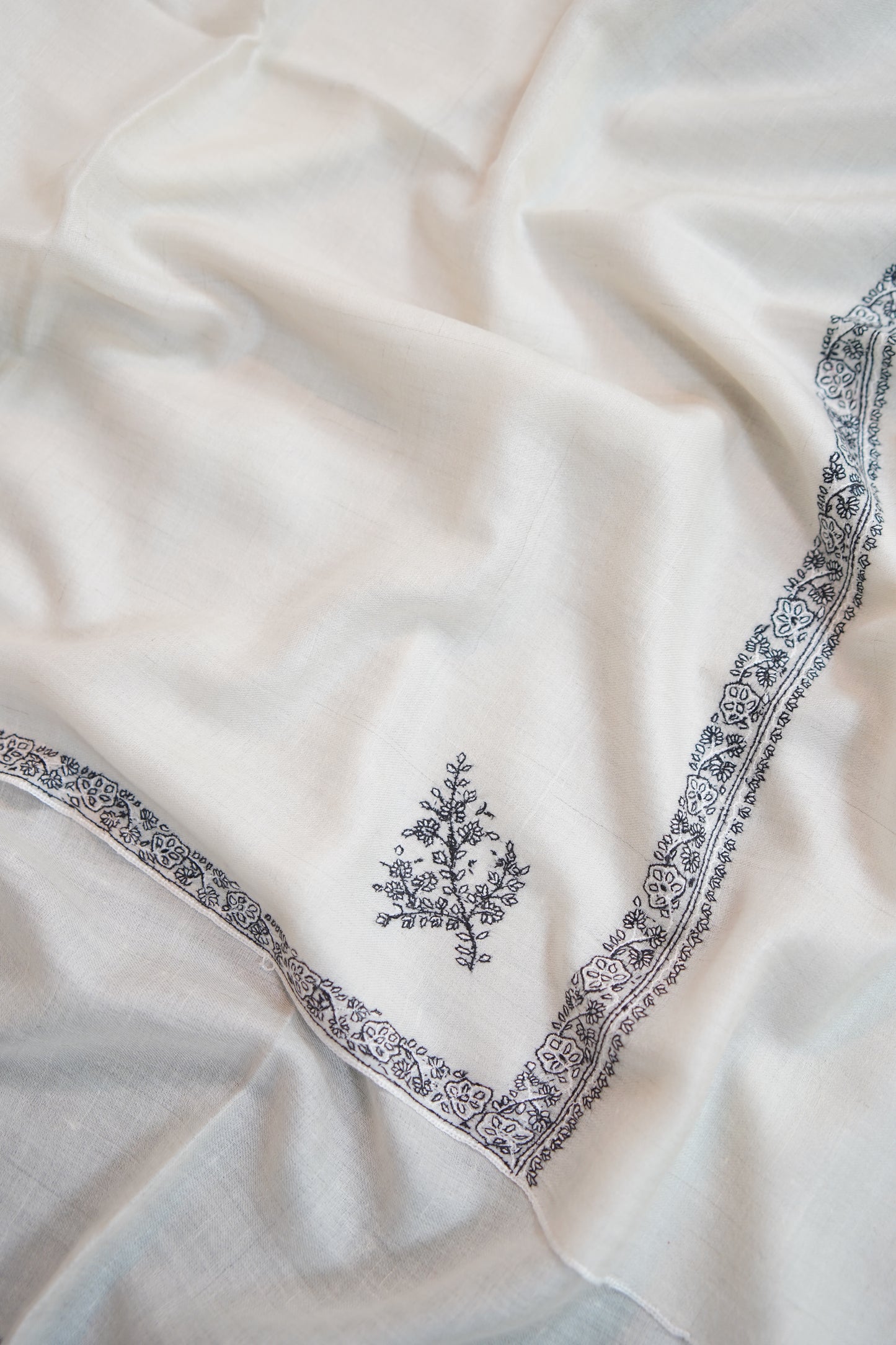 pure white GI embroidery pashmina stole 9679