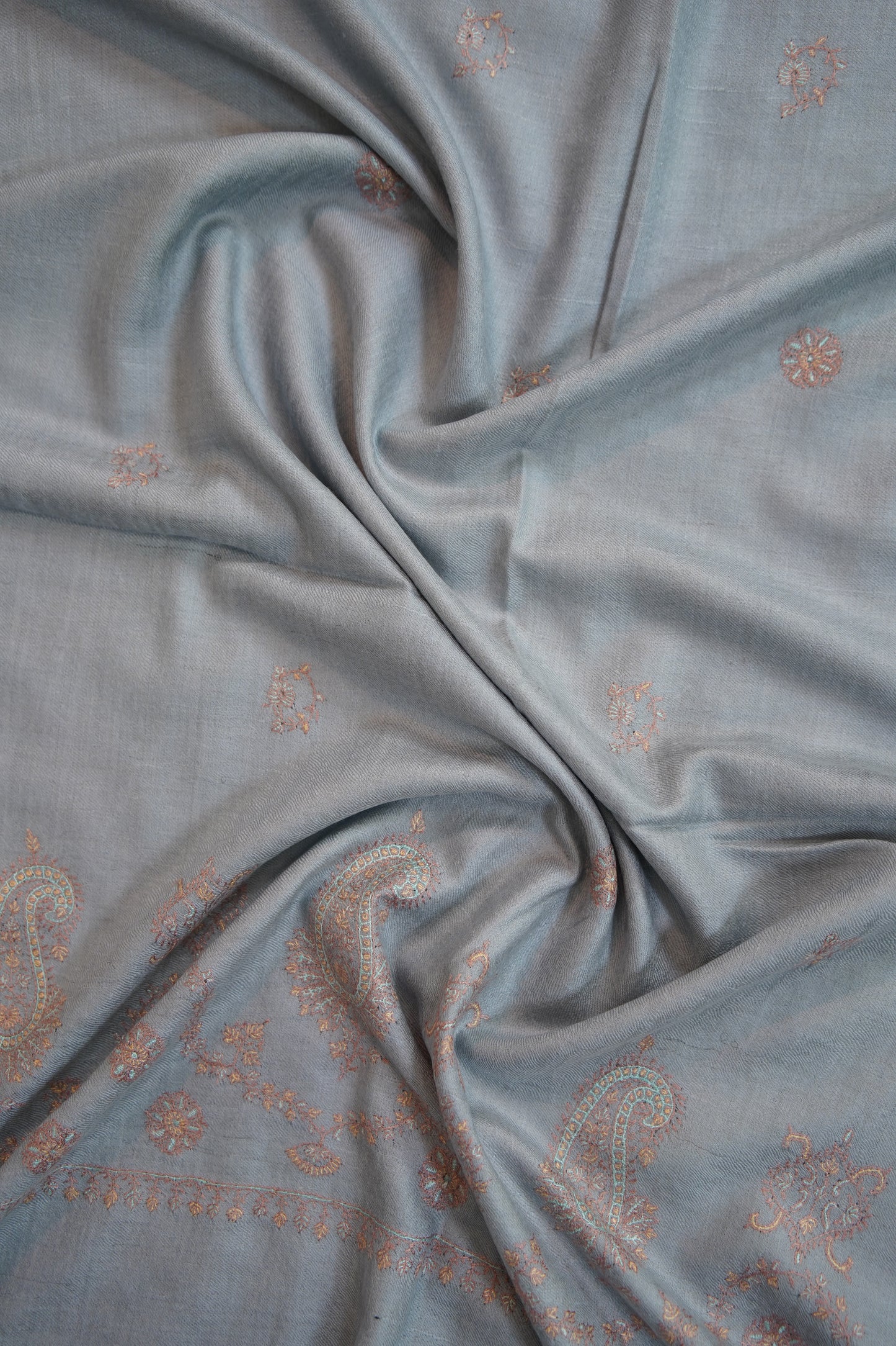 ice blue butis GI embroidery pashmina stole 9681