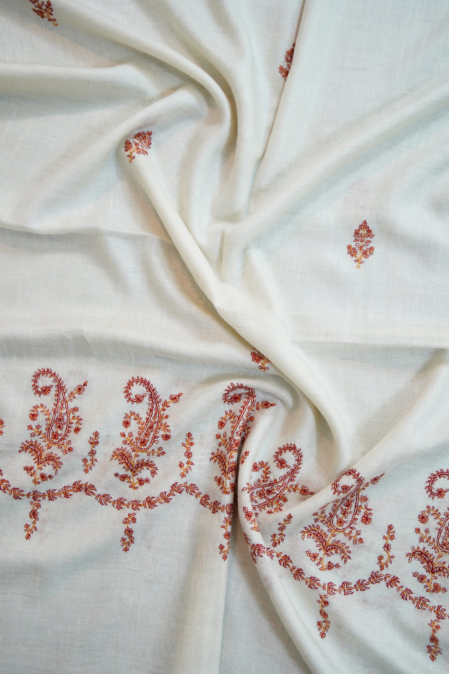 snow white GI embroidery pashmina stole 9684