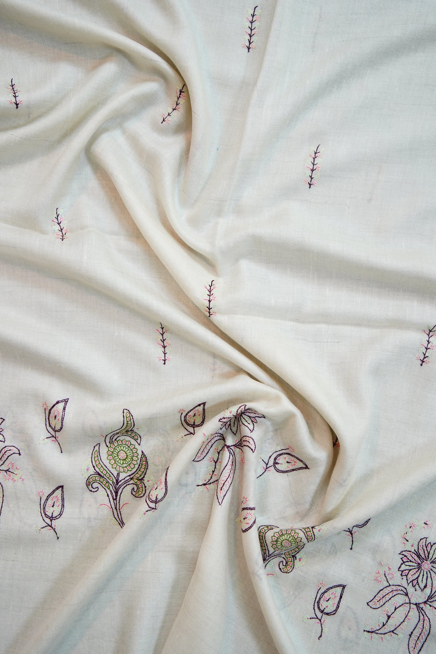 white GI embroidery pashmina stole 9685