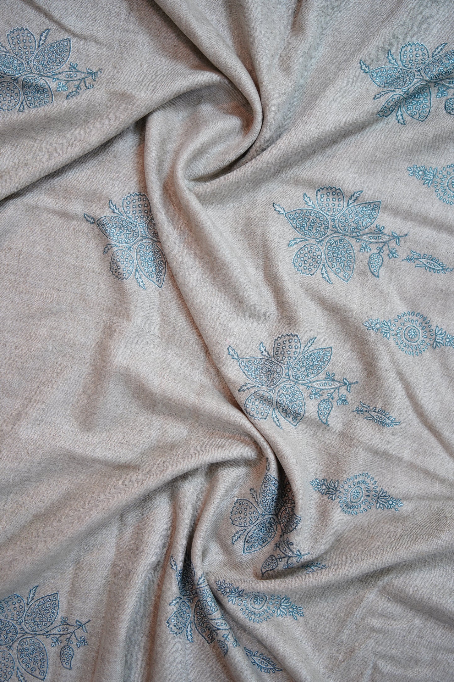 light natural butis GI embroidery pashmina shawl 9697