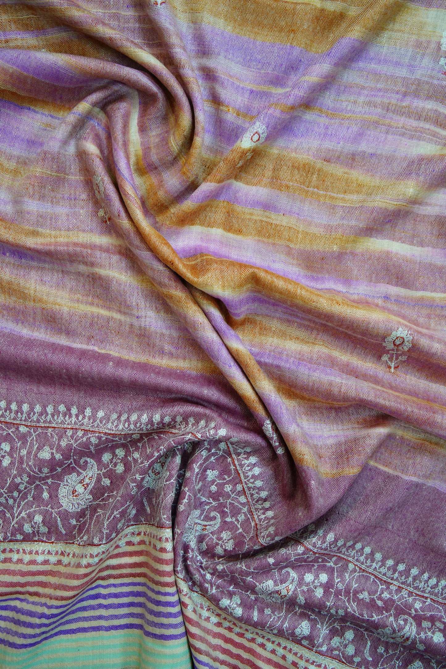 multicoloured ekat weave GI embroidery pashmina stole 9699