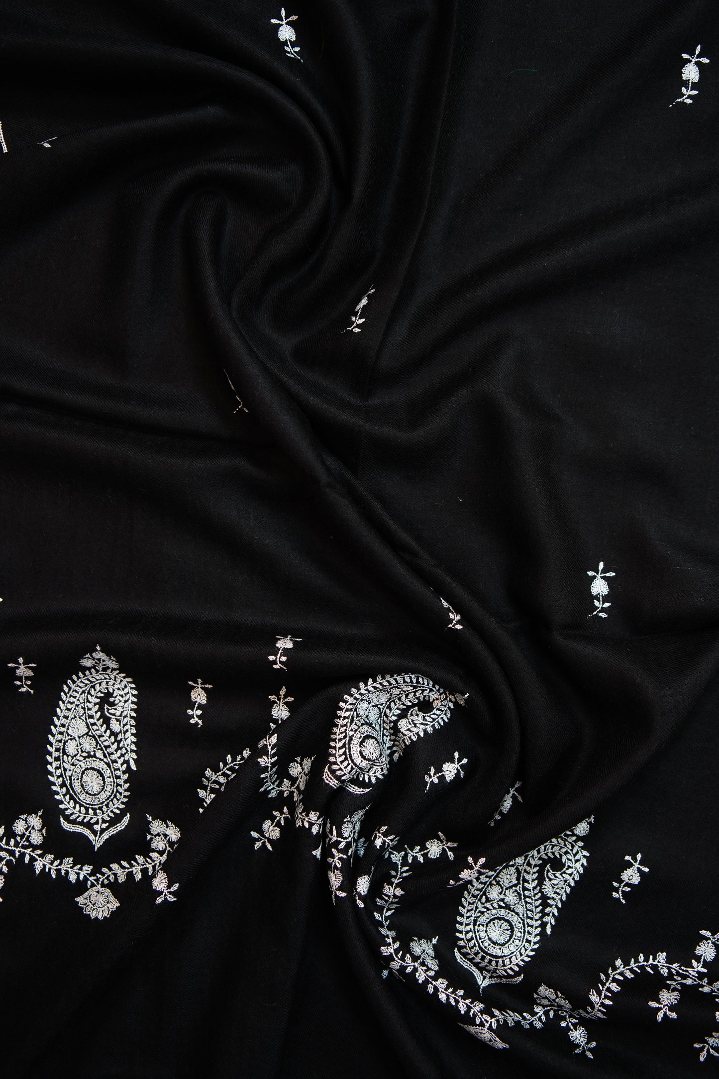 jet black GI embroidery pashmina stole 9704