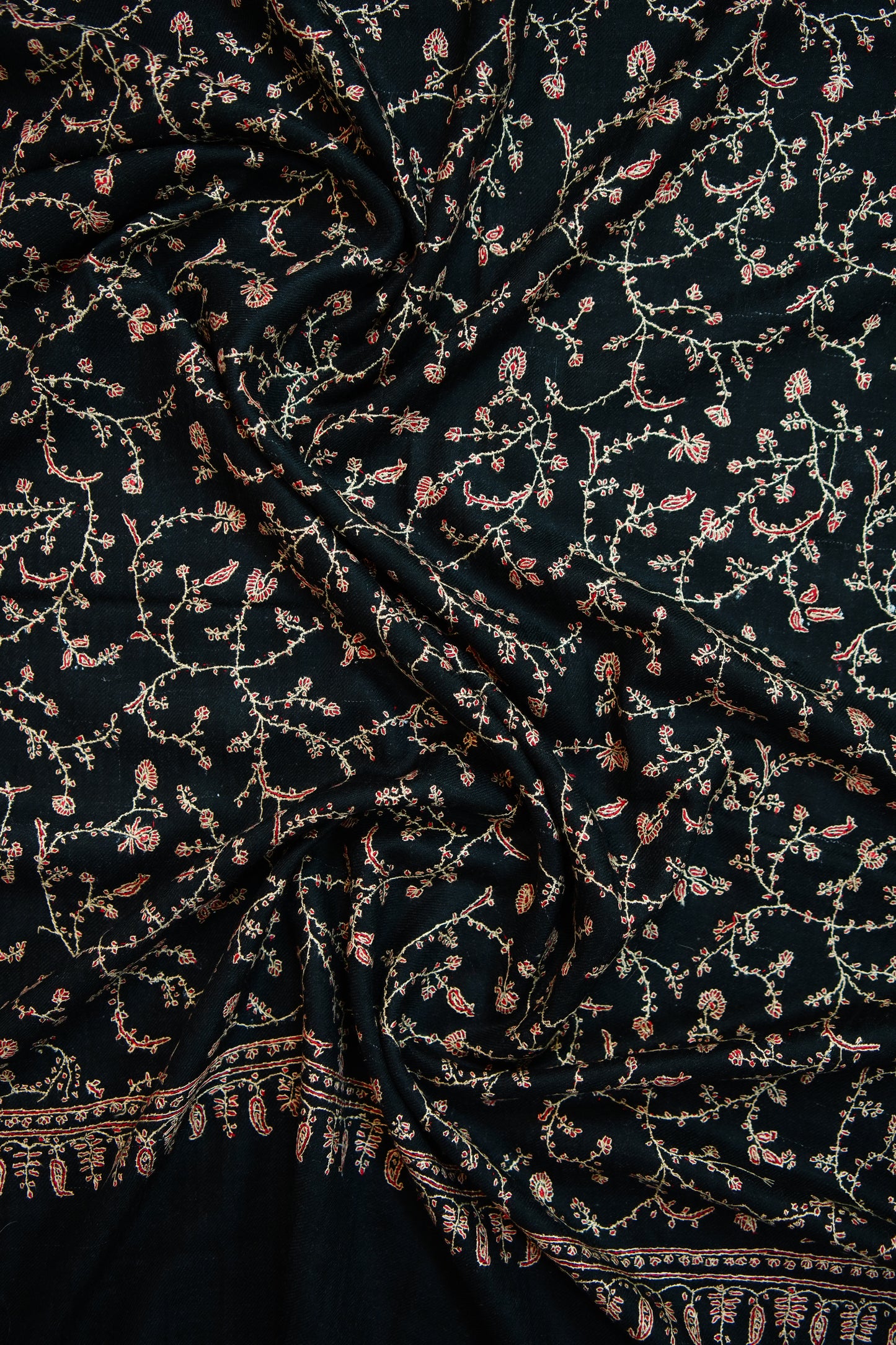 black jaali GI embroidery pashmina stole 9705