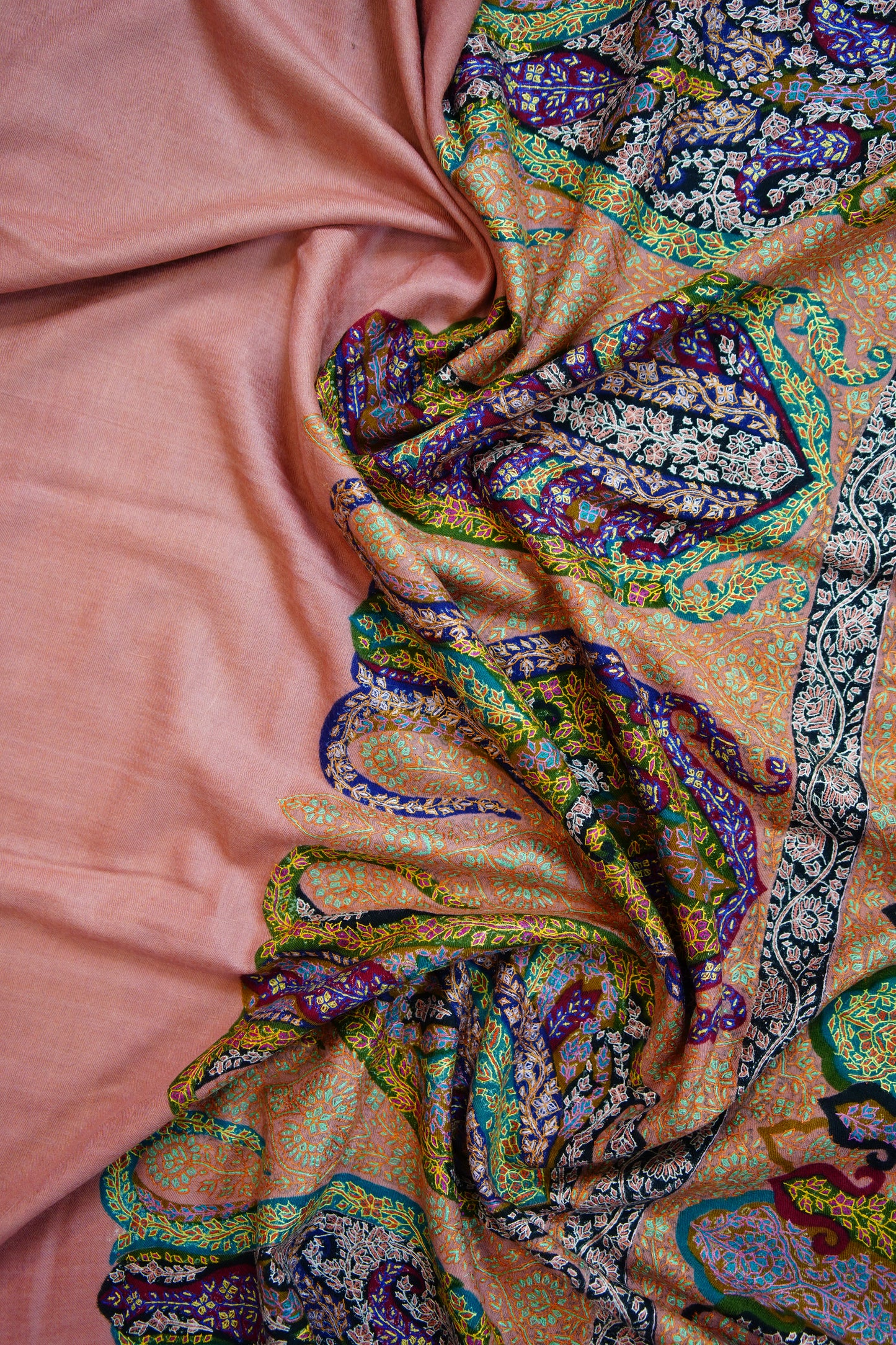 flamingo pink GI embroidery pashmina shawl 9708