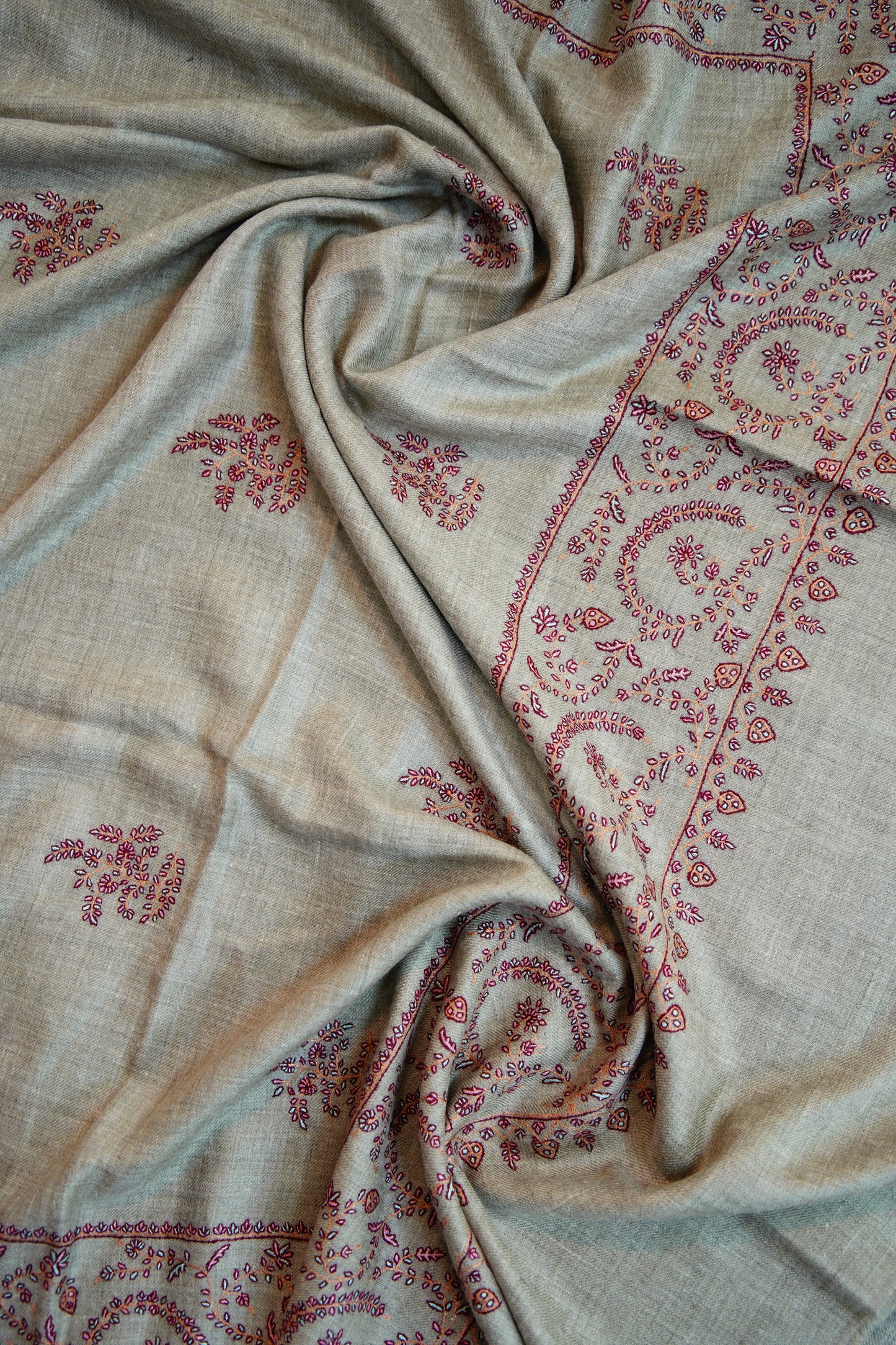 natural butis GI embroidery pashmina shawl 9746