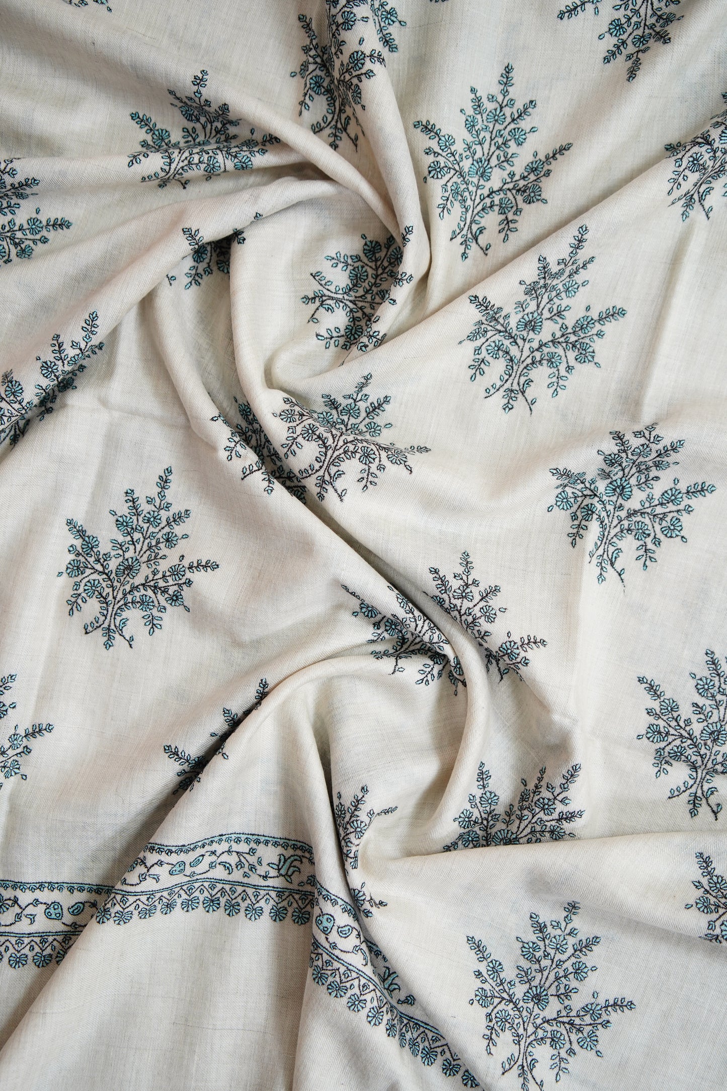 white GI butis embroidery pashmina shawl 9748