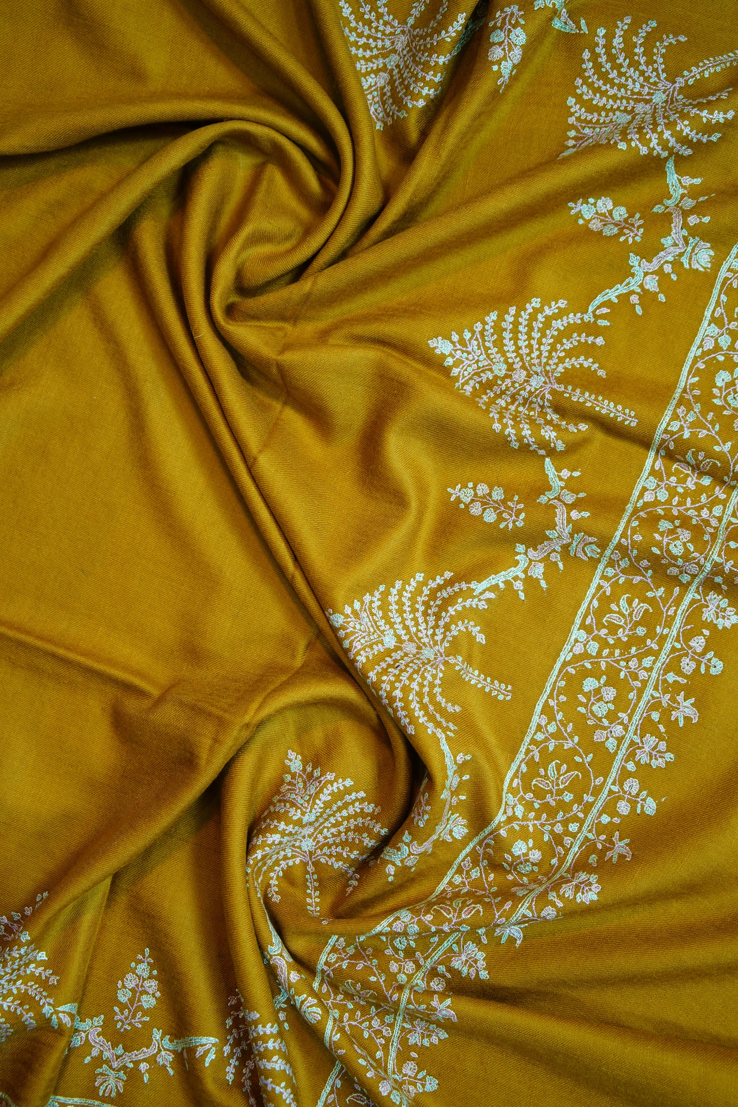 mustard GI embroidery pashmina shawl 9749