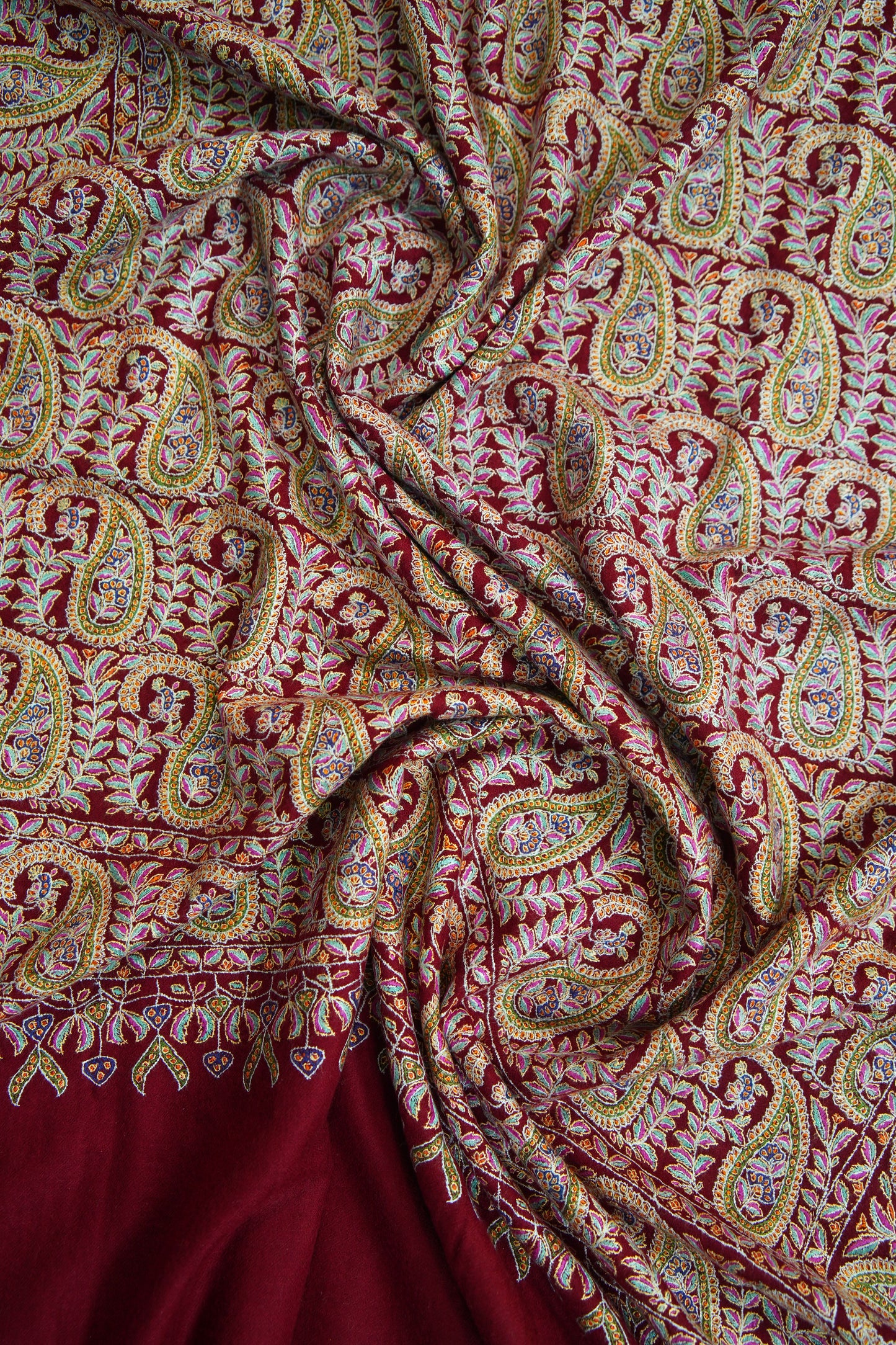 maroon GI jamma embroidery pashmina shawl 9751