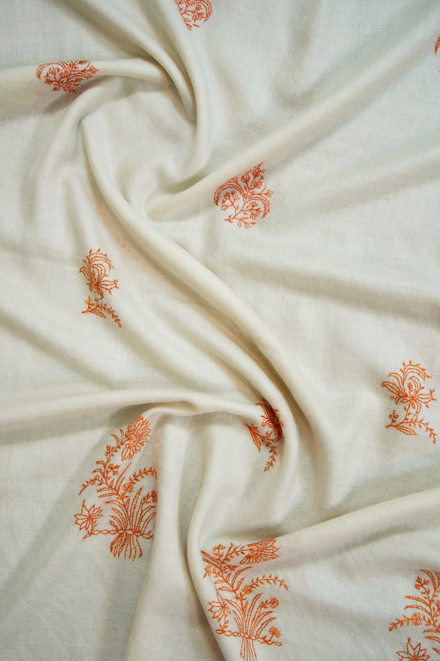 white GI butis embroidery pashmina stole 9797