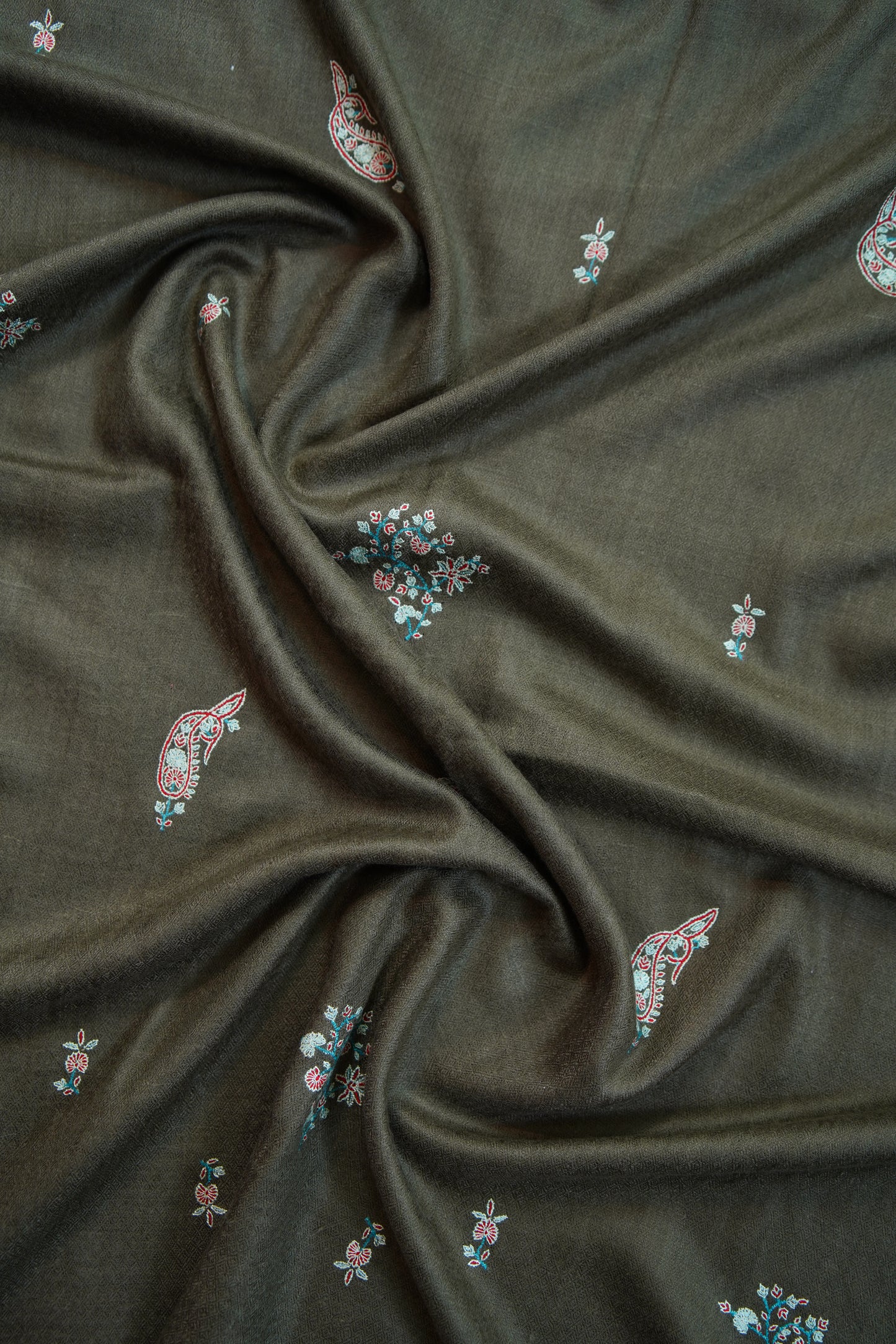 dark natural butis GI embroidery pashmina stole 9803