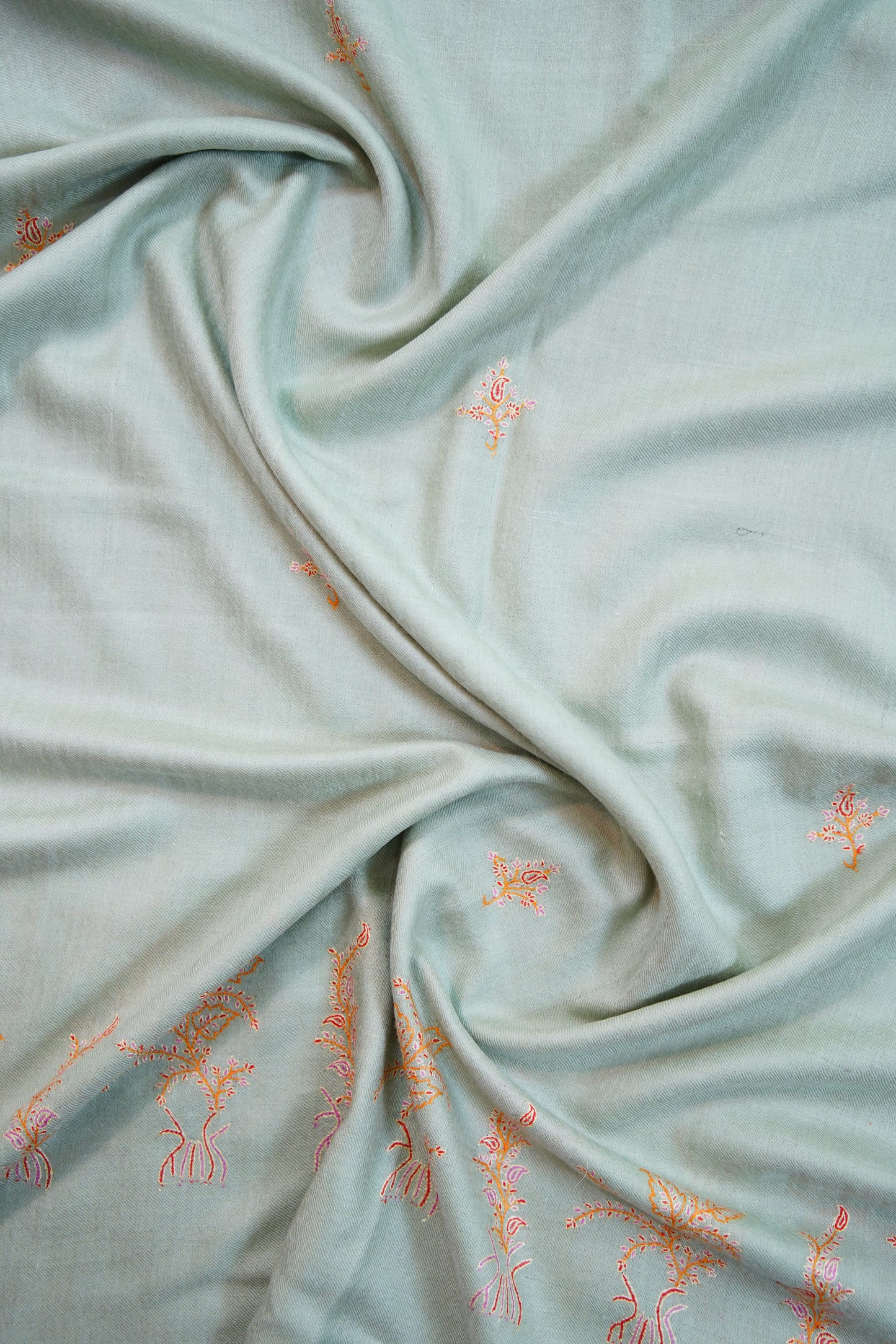 chinoise green GI embroidery pashmina stole 9805