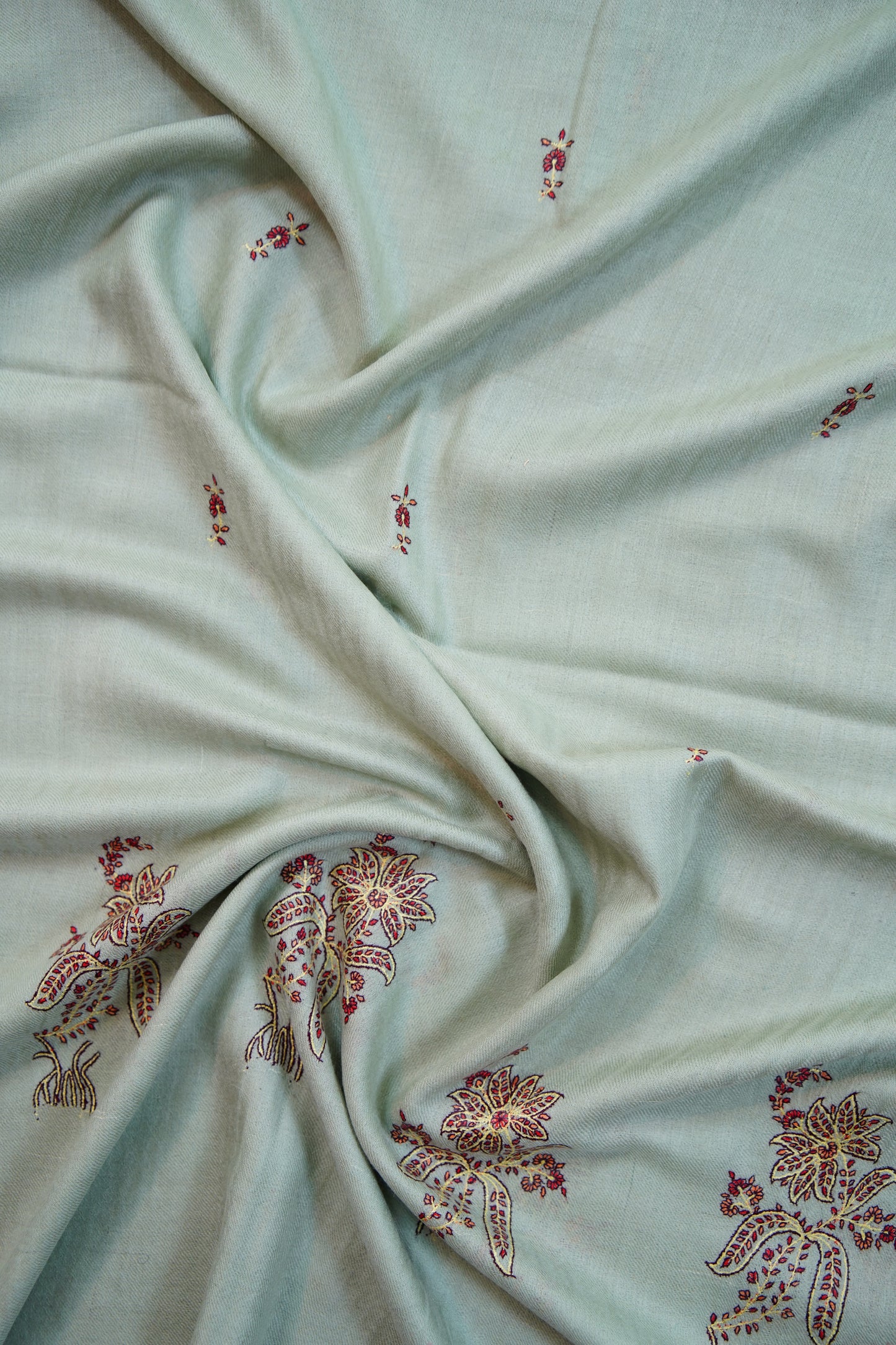 tea green GI butis embroidery pashmina stole 9810