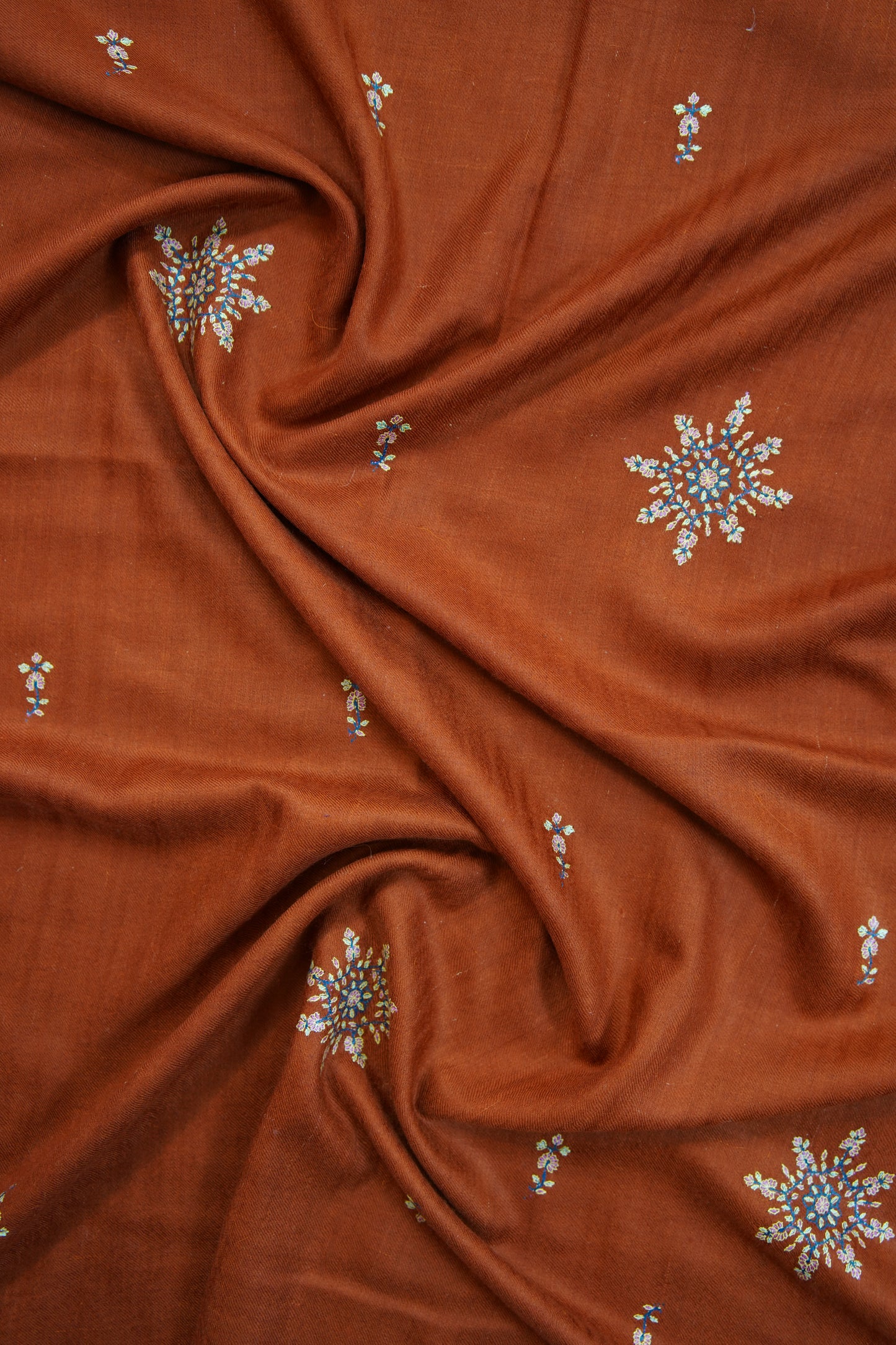 rufous brown red GI embroidery pashmina stole 9811