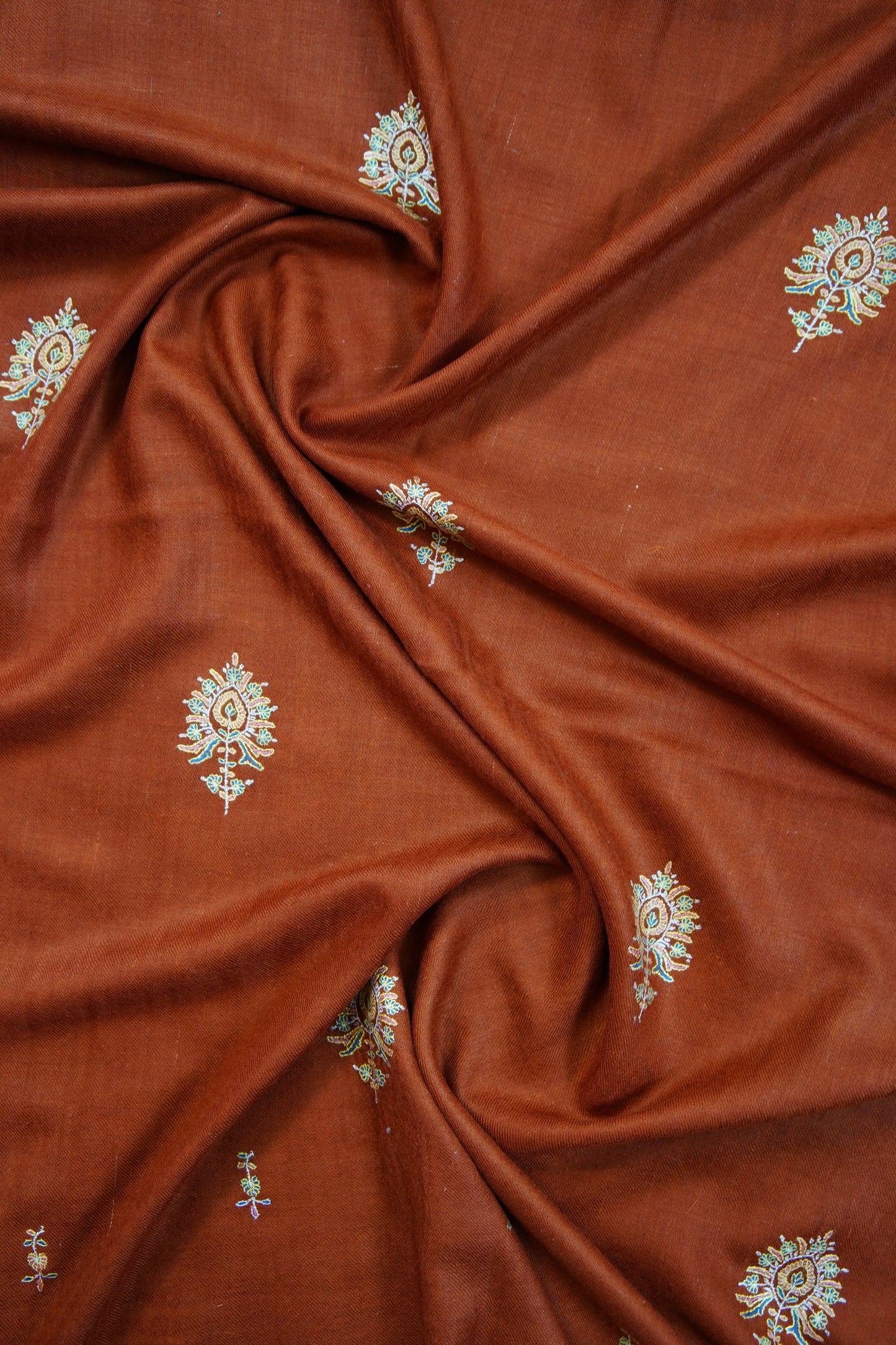 rich russet GI embroidery pashmina stole 9816