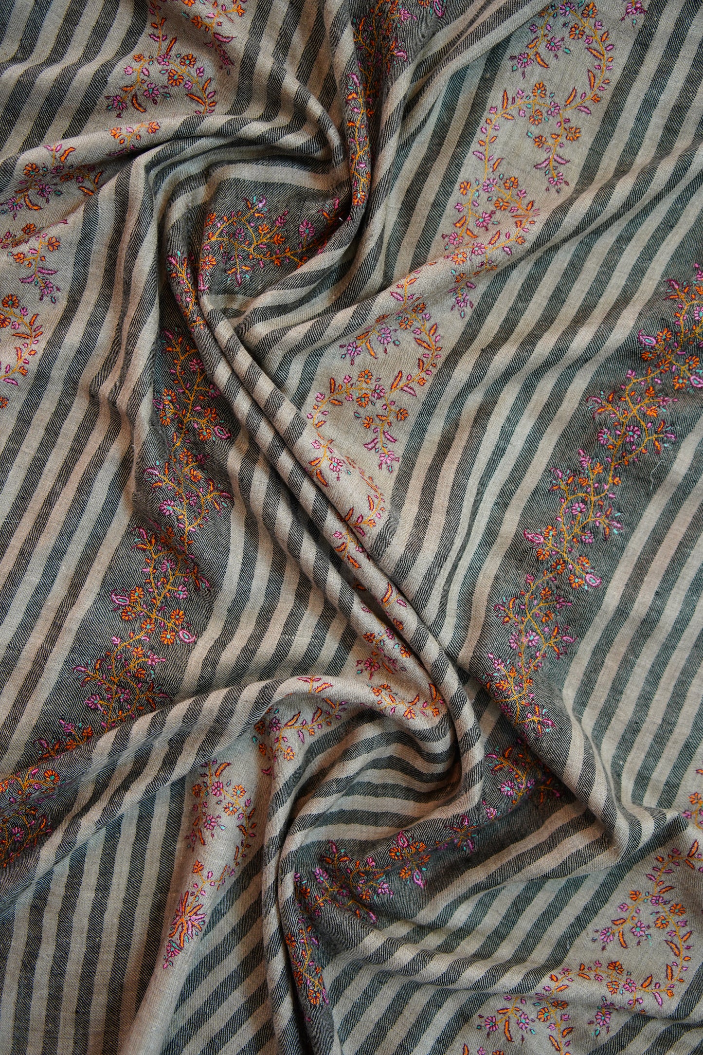 natural and black striped GI embroidery pashmina shawl 9822