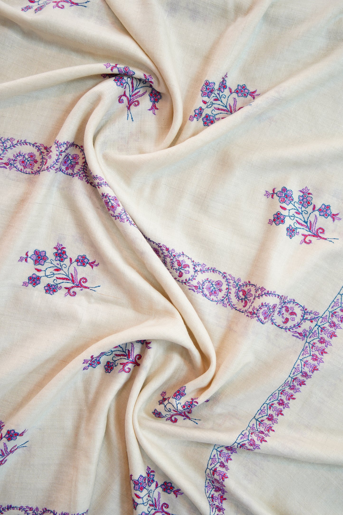 white butis GI embroidery pashmina shawl 9823
