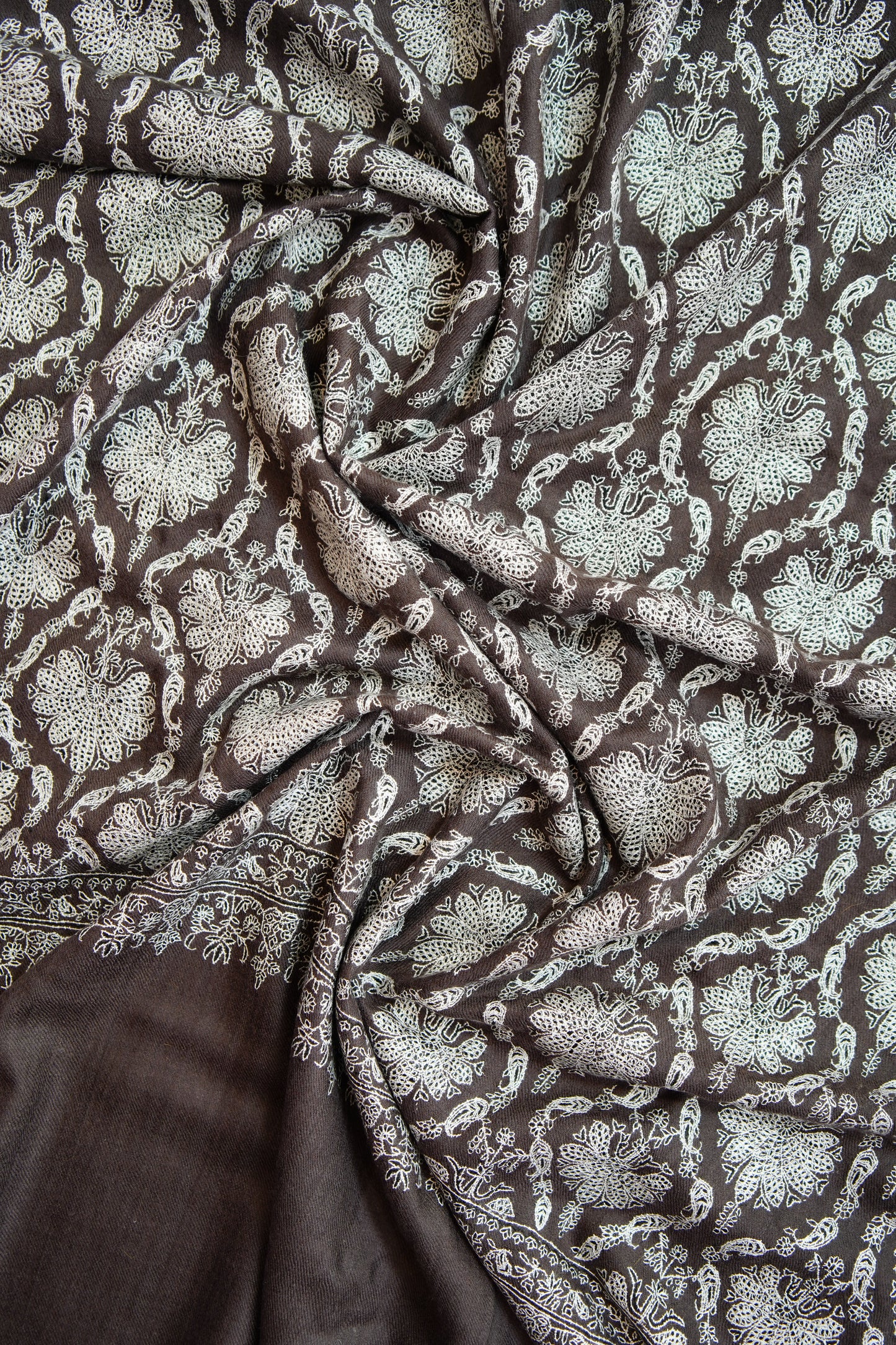 espresso handspun GI embroidery pashmina shawl 9831