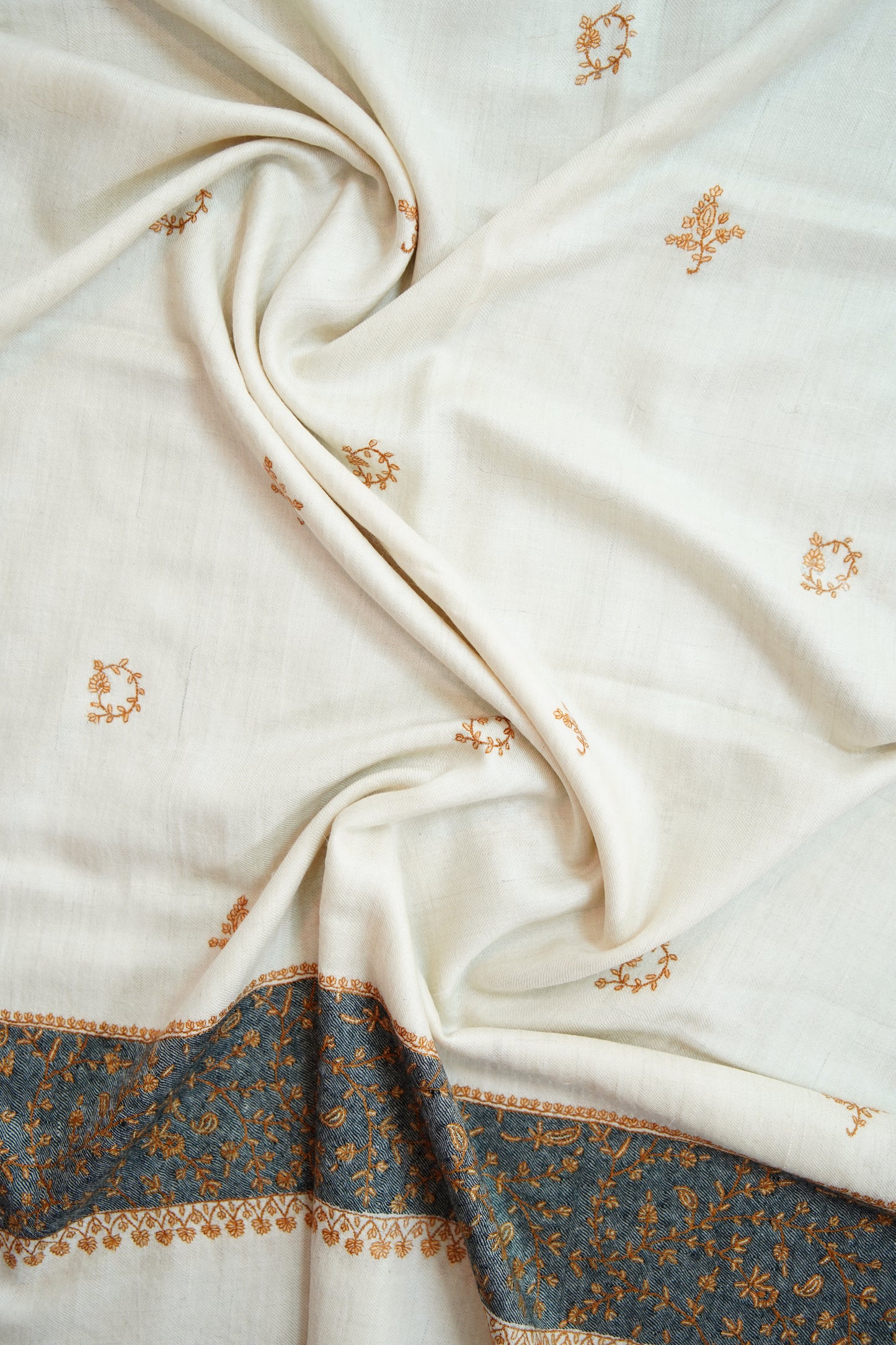 pure white GI butis embroidery pashmina stole 9837