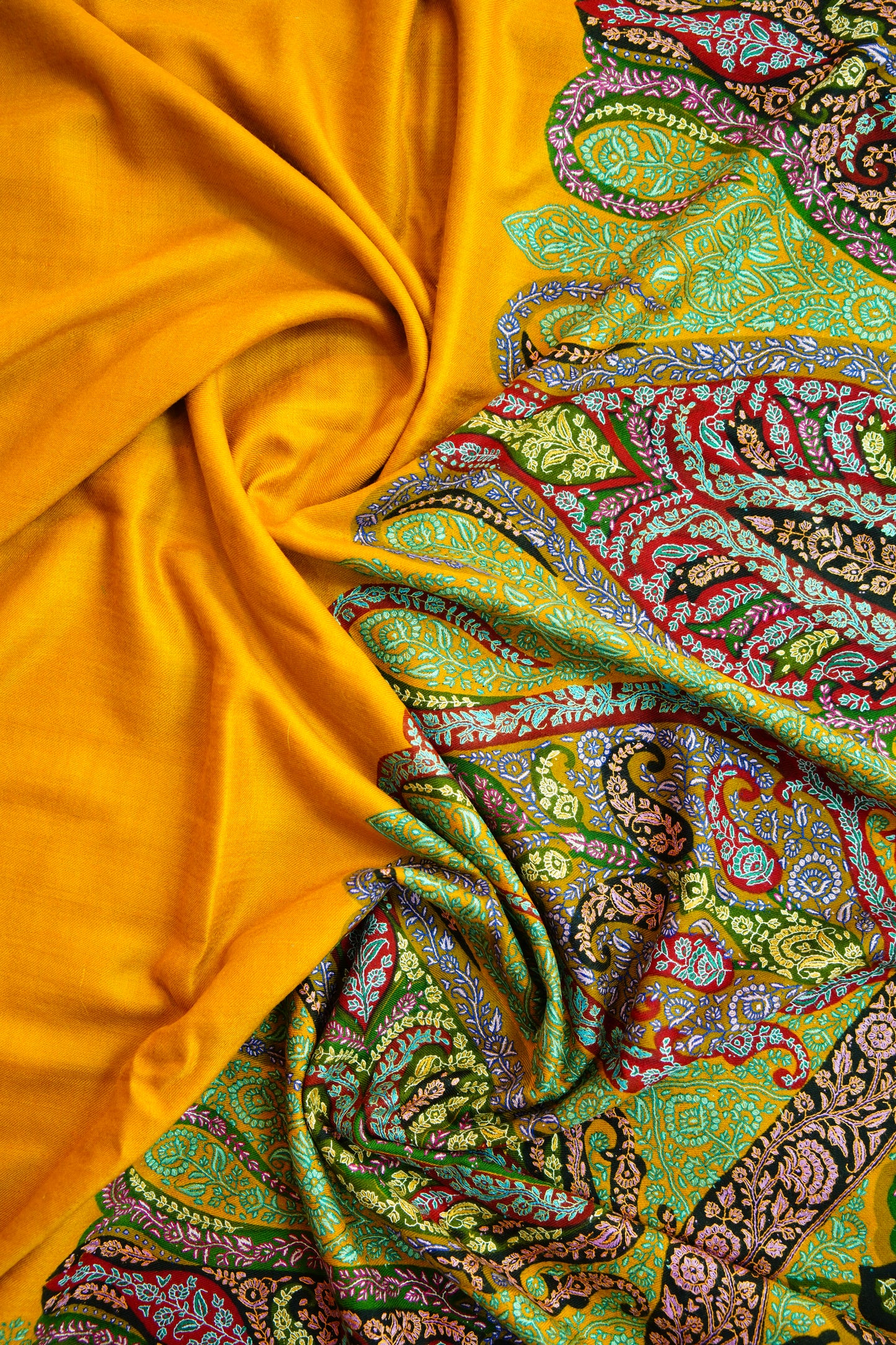 mustard GI embroidery pashmina shawl 9843