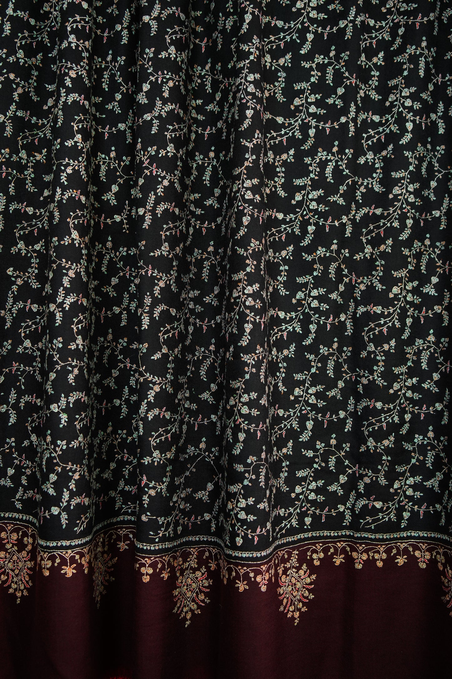 black and mahogany XL GI embroidery pashmina shawl 9847