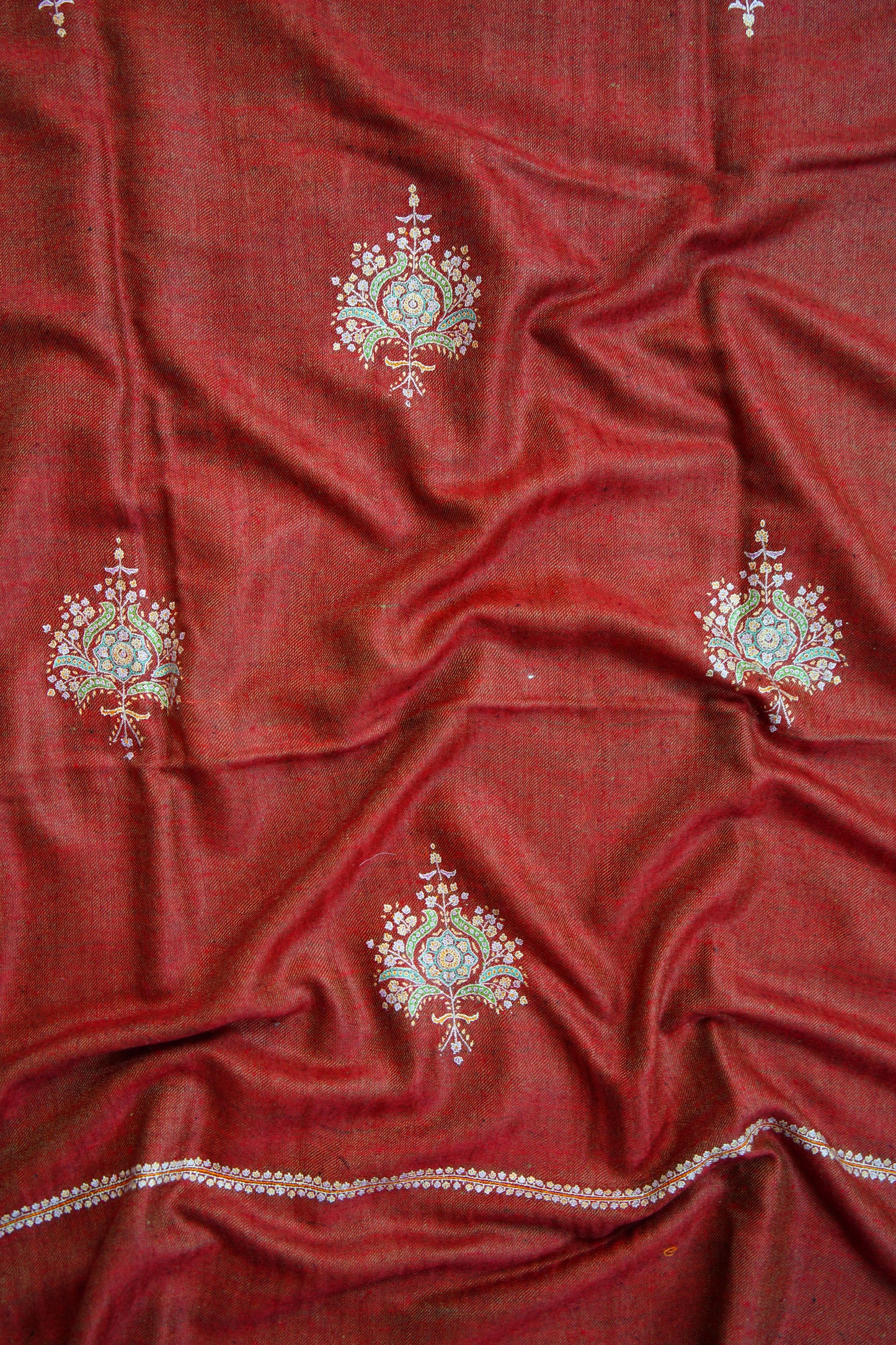 barn red and brown reversible GI embroidery pashmina shawl 9852