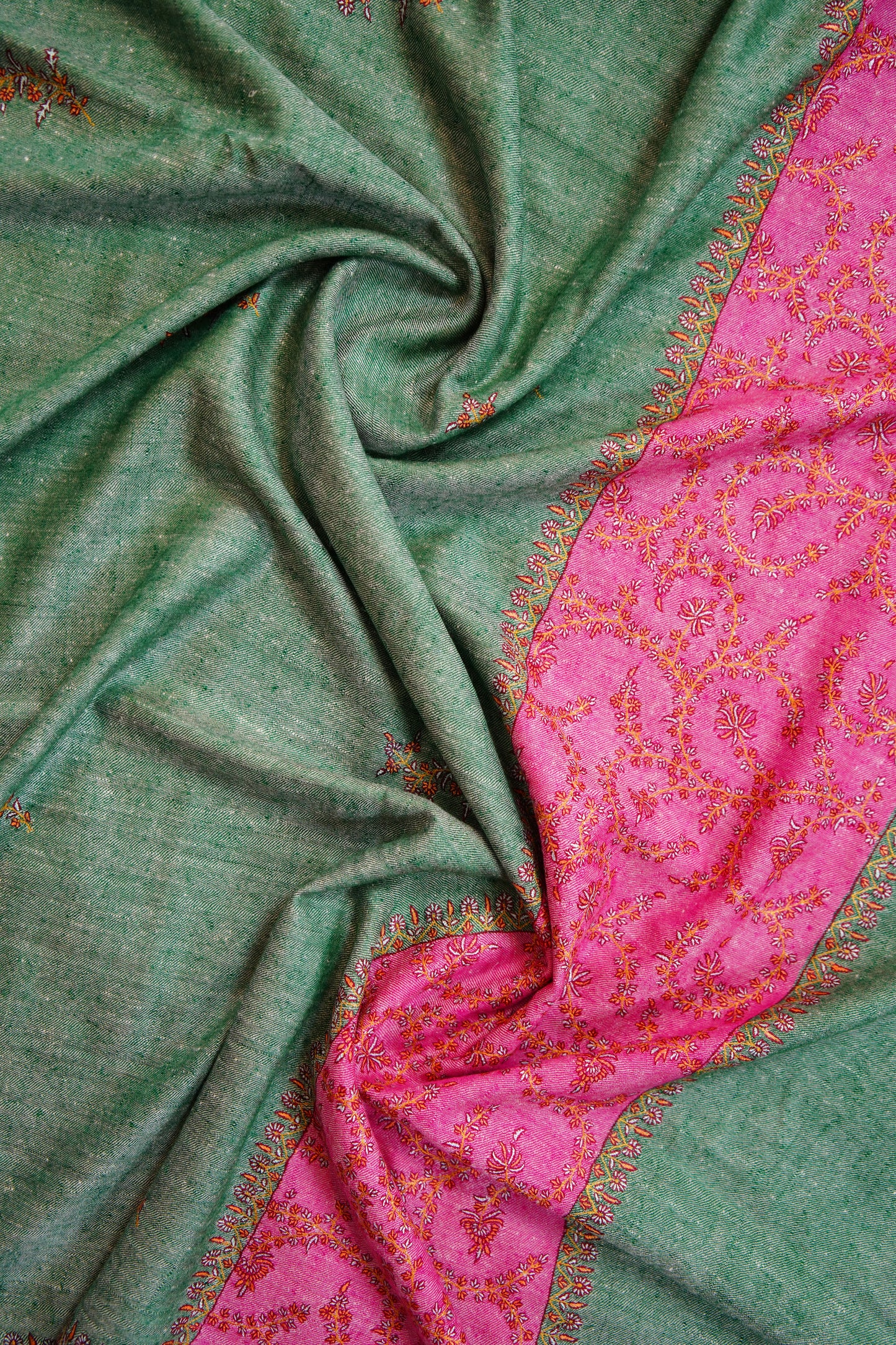 sea green and pink GI embroidery pashmina shawl 9854
