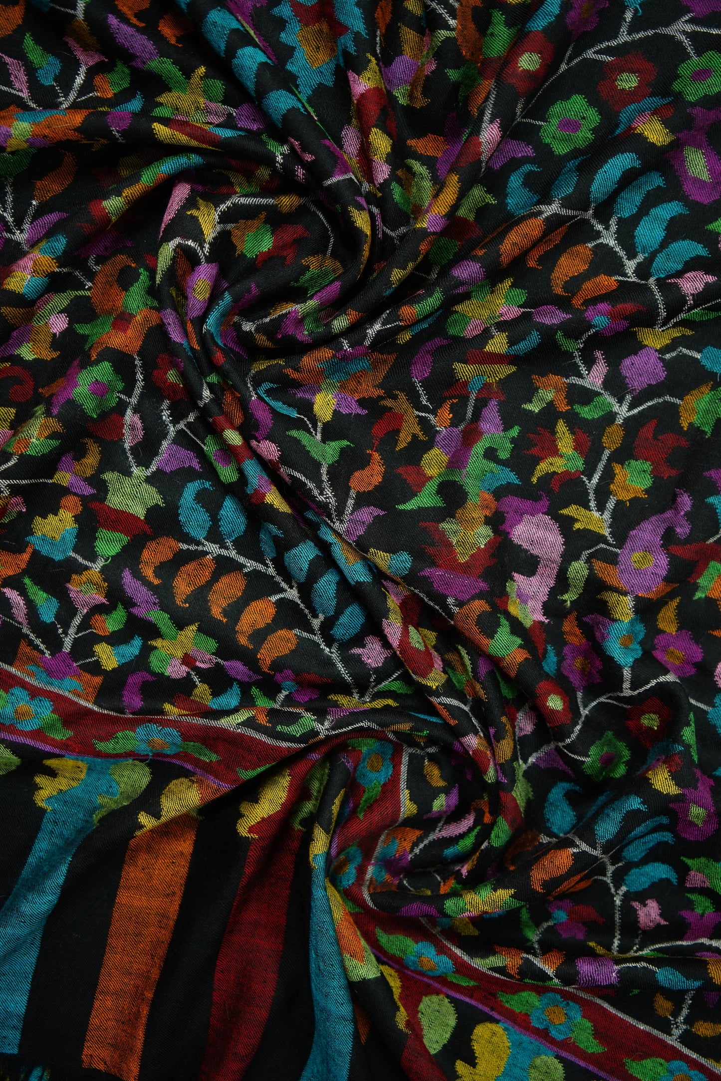 black multi-coloured GI kani jamma pashmina shawl 9864