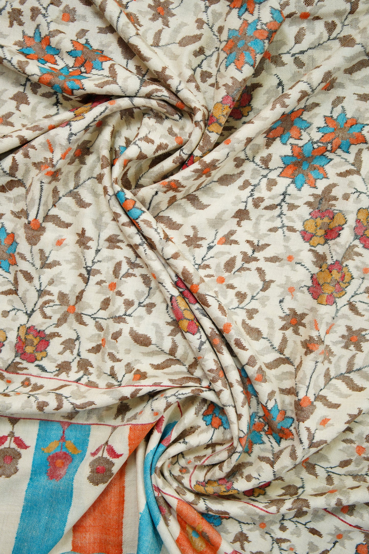 white multi-coloured GI kani jamma pashmina shawl 9866