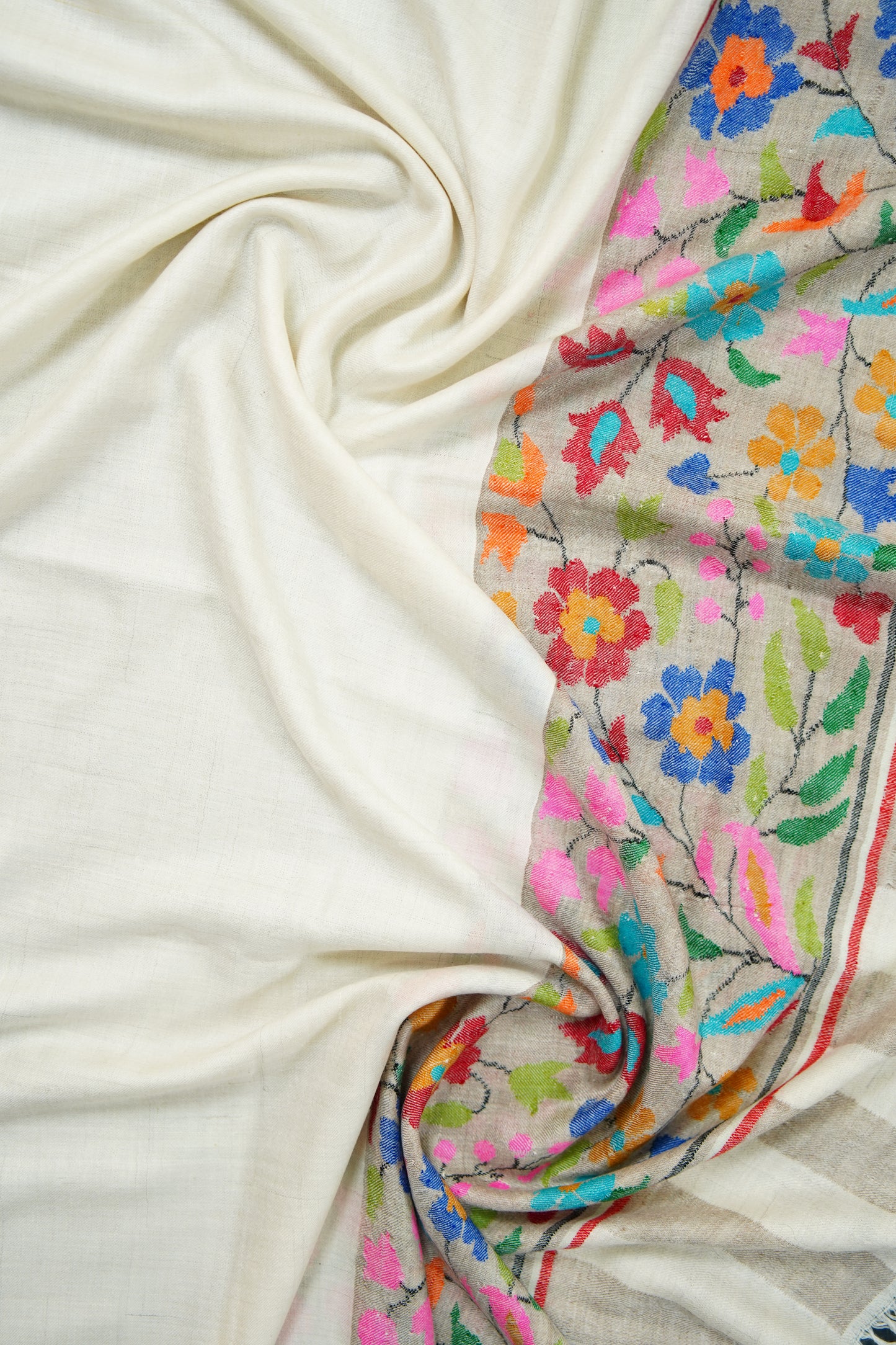 white GI kani palla pashmina shawl 9868