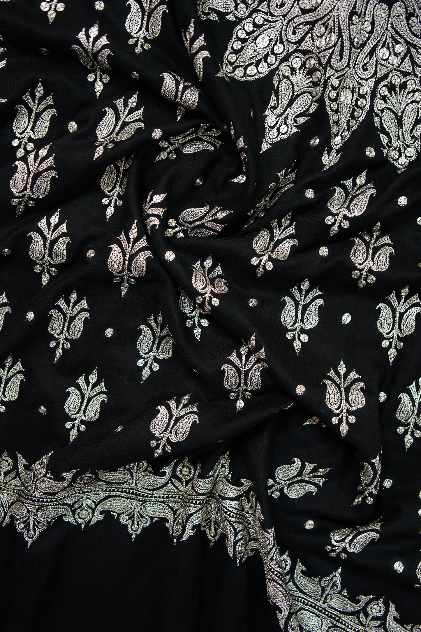 jet black tilla butis embroidery shawl 9873