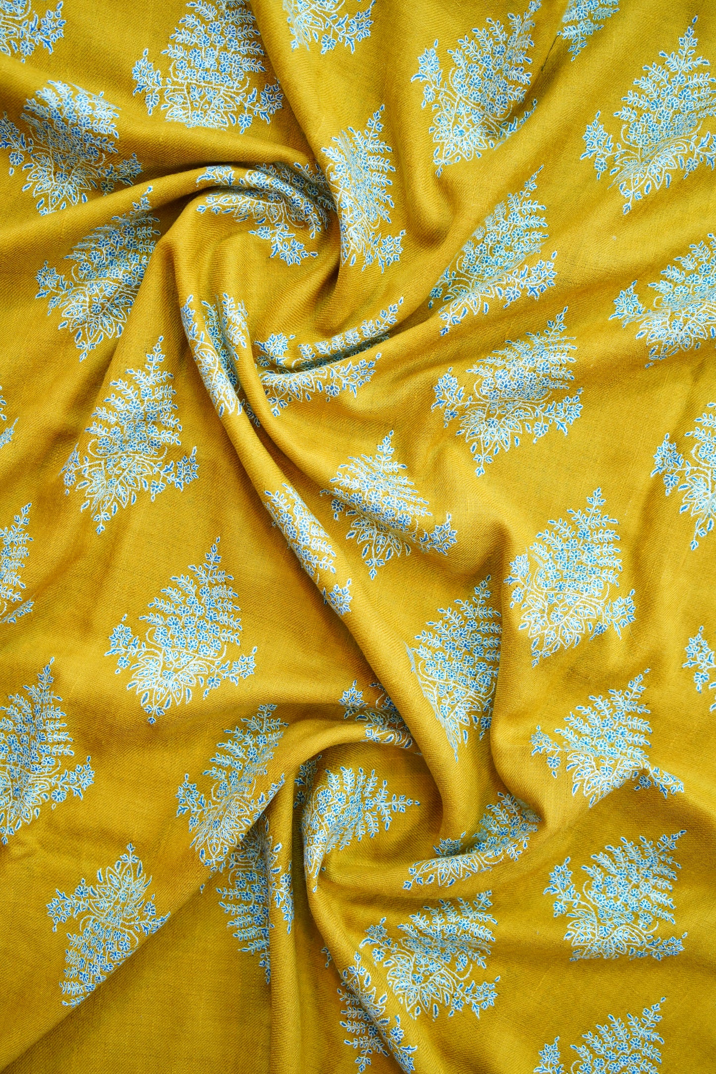 mustard handspun GI butis embroidery pashmina shawl 9877