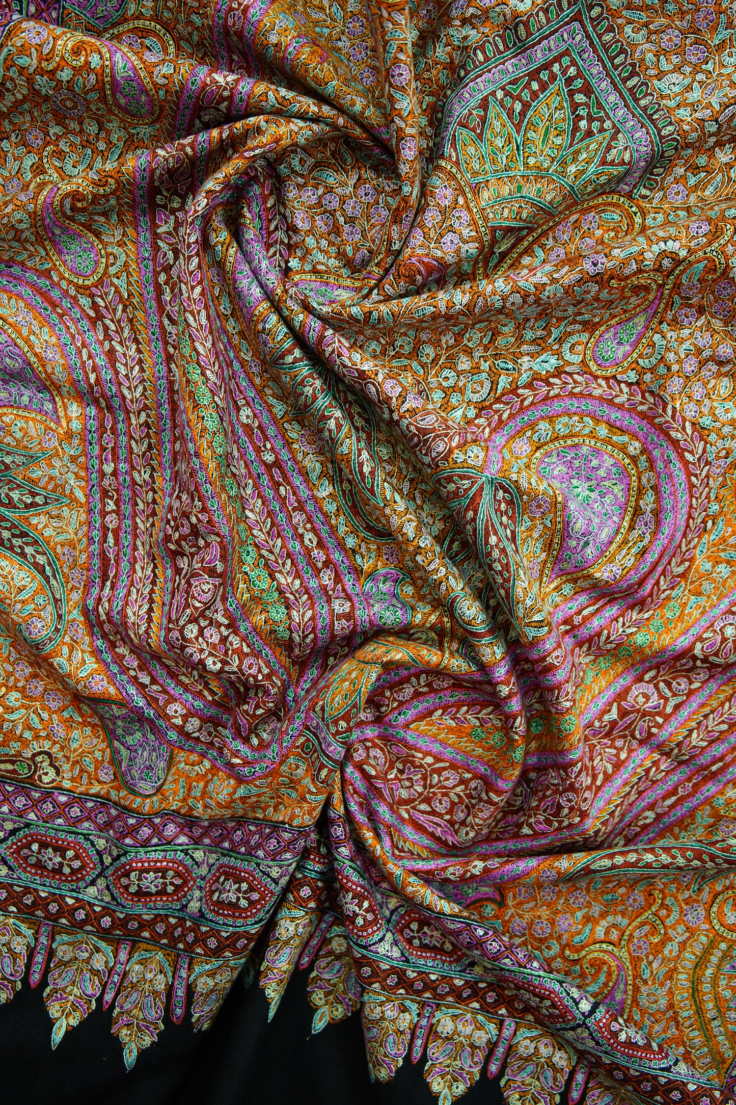 black multi-coloured GI embroidery pashmina shawl 9880