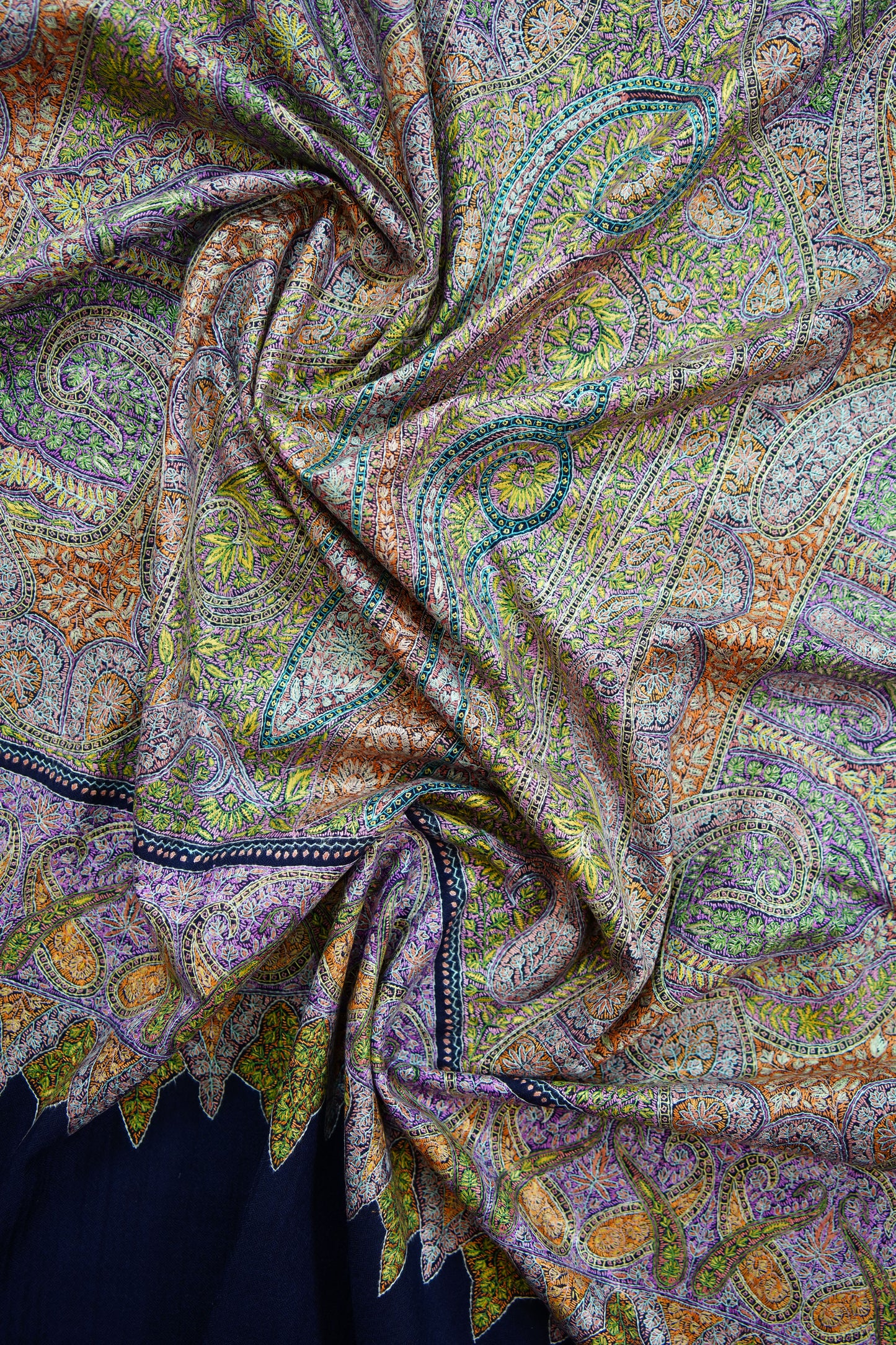 blue GI multi-coloured jamma embroidery pashmina shawl 9887