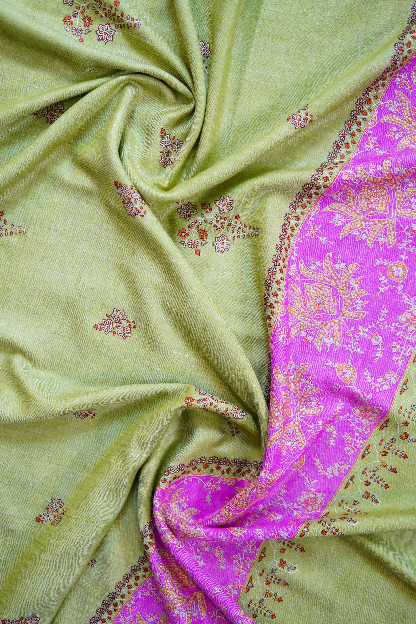 light green GI embroidery pashmina shawl 9891