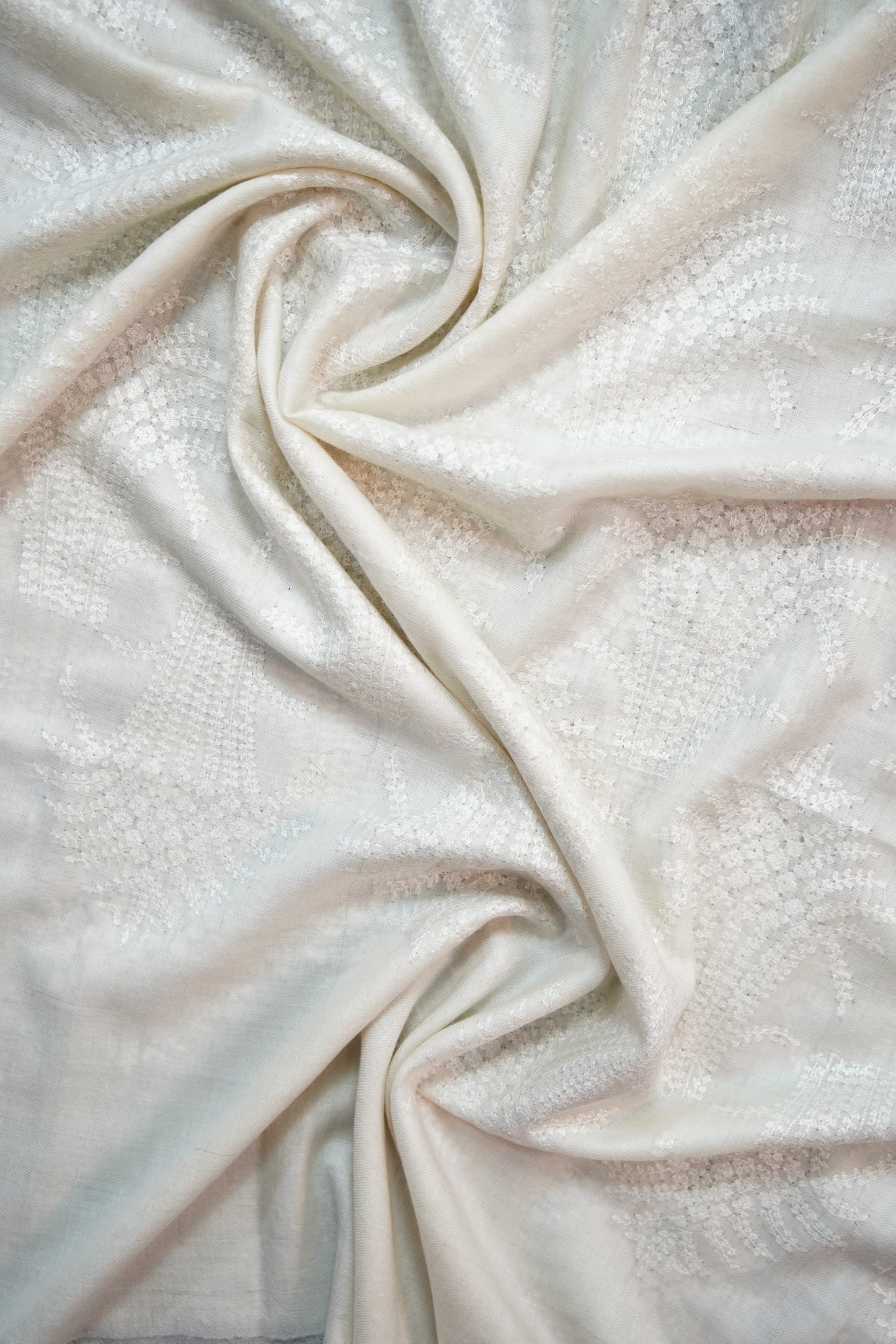 pure white GI butis embroidery pashmina shawl 9900