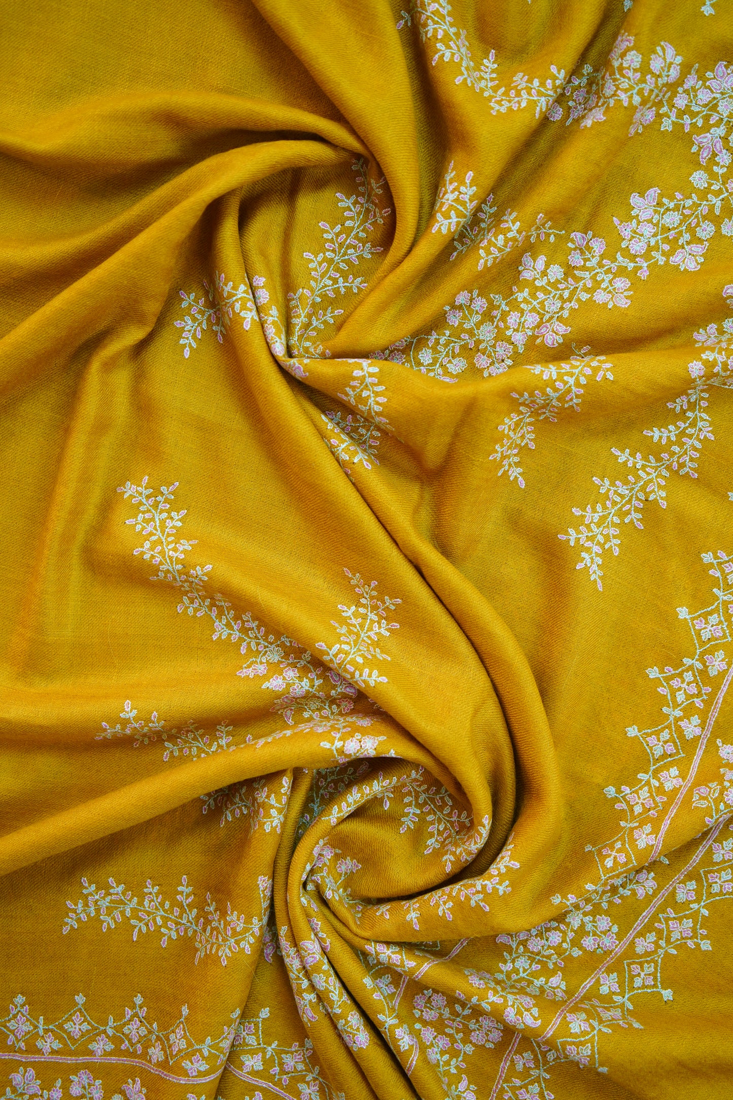 mustard GI embroidery pashmina shawl 9914