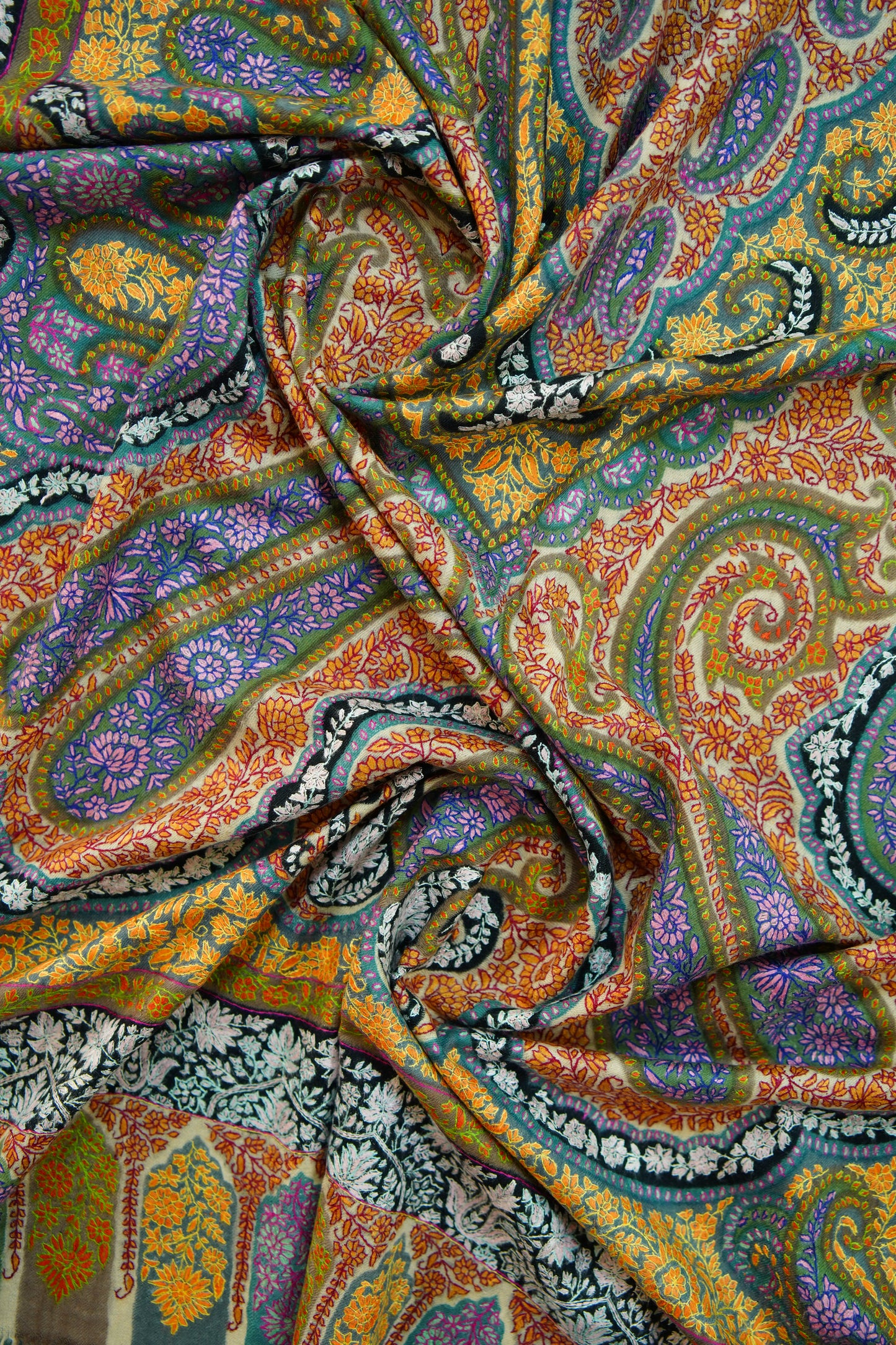 multi-coloured GI jamma embroidery pashmina shawl 9923