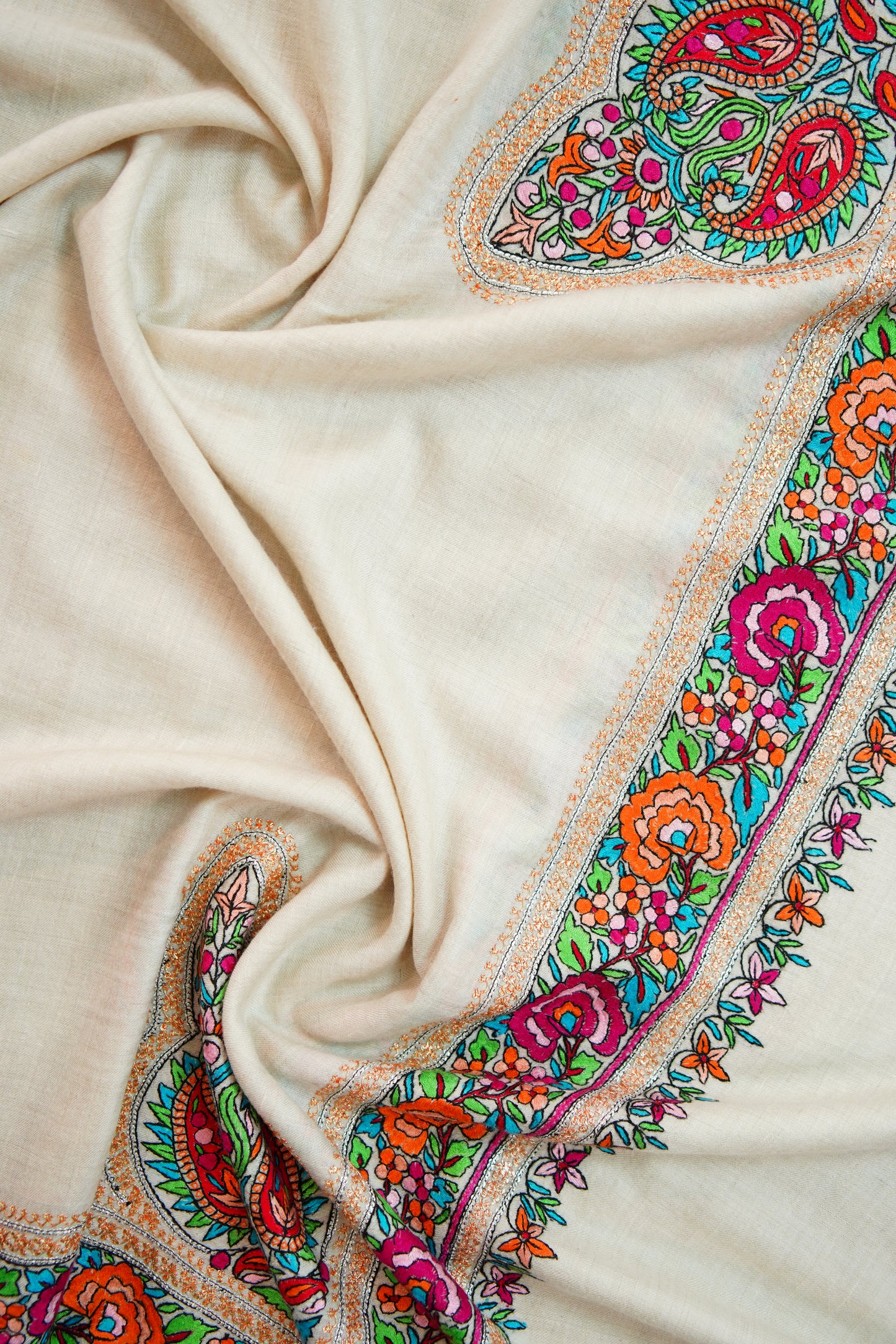 white GI embroidery pashmina shawl 9924