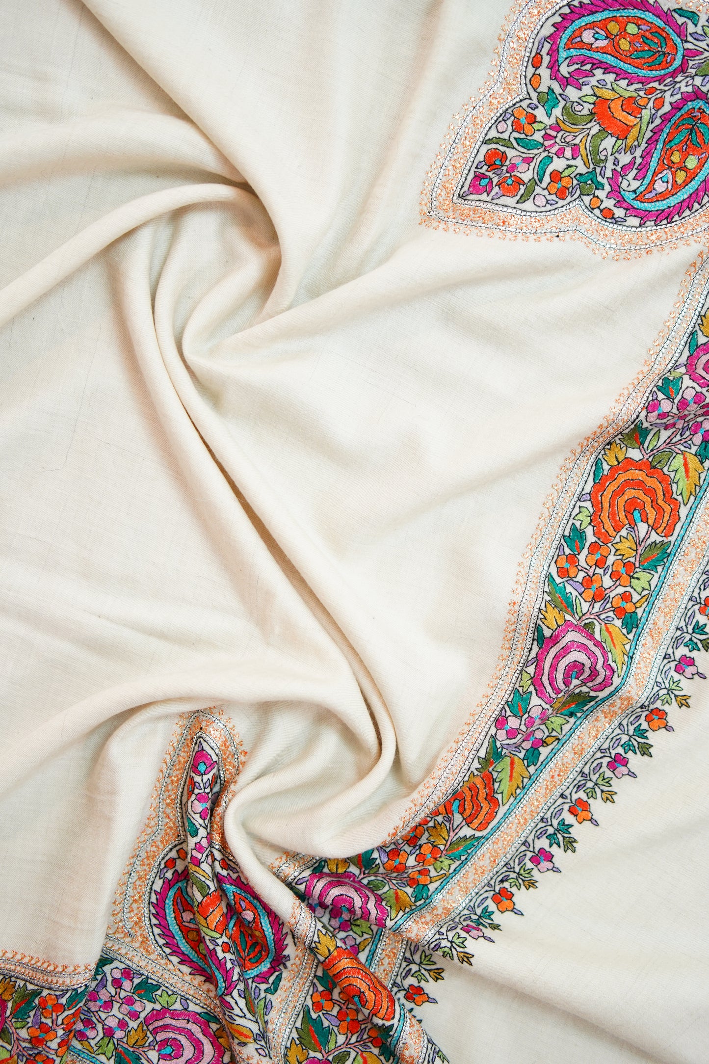 pure white GI embroidery pashmina shawl 9928