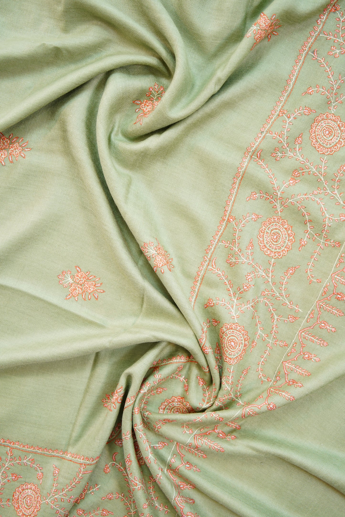 sage green GI butis embroidery pashmina shawl 9934