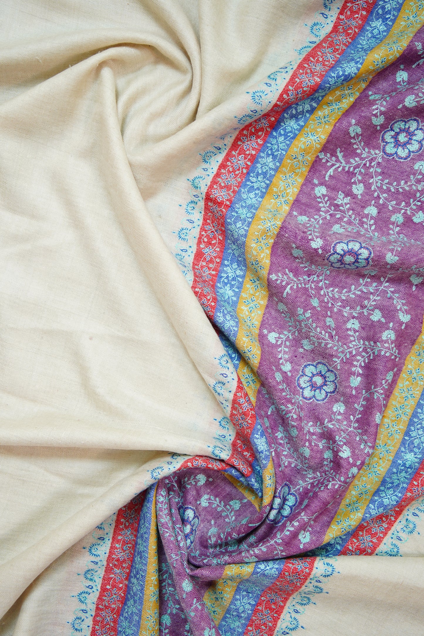 creamy white GI embroidery pashmina shawl 9975