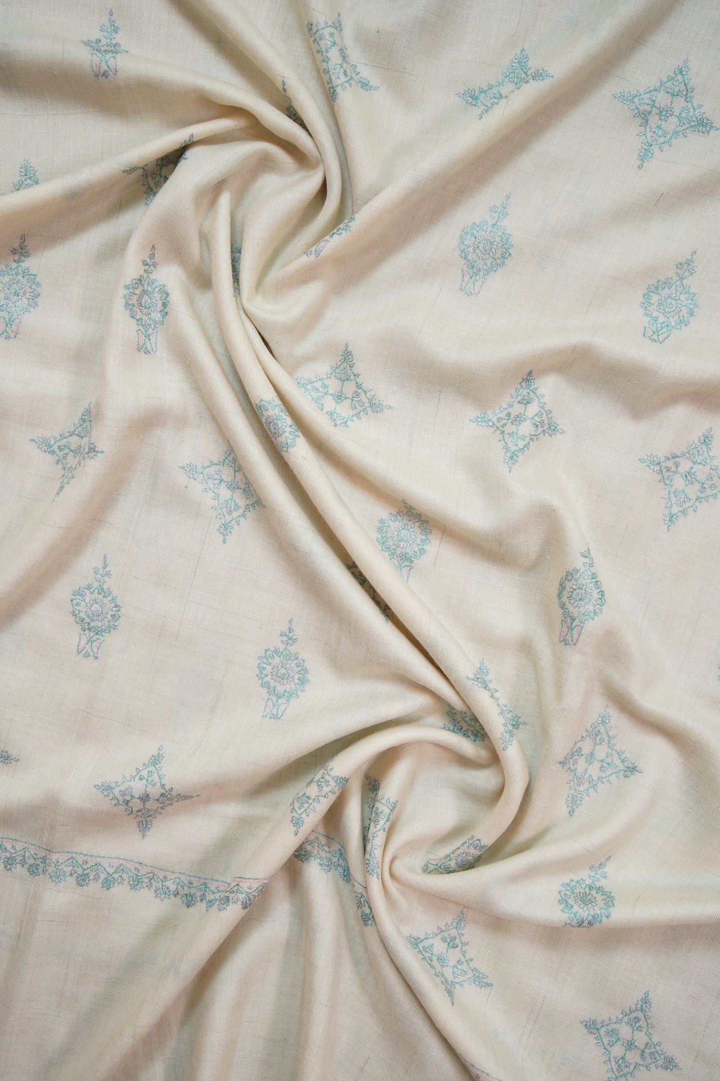 pure white GI butis embroidery pashmina shawl 9977